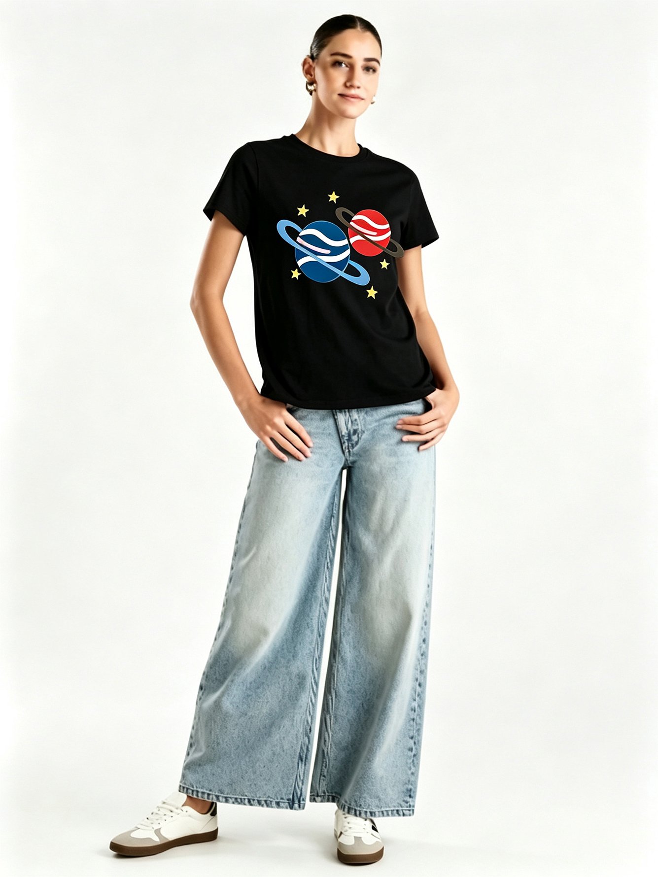 Black Printed Round Neck Regular T-Shirt