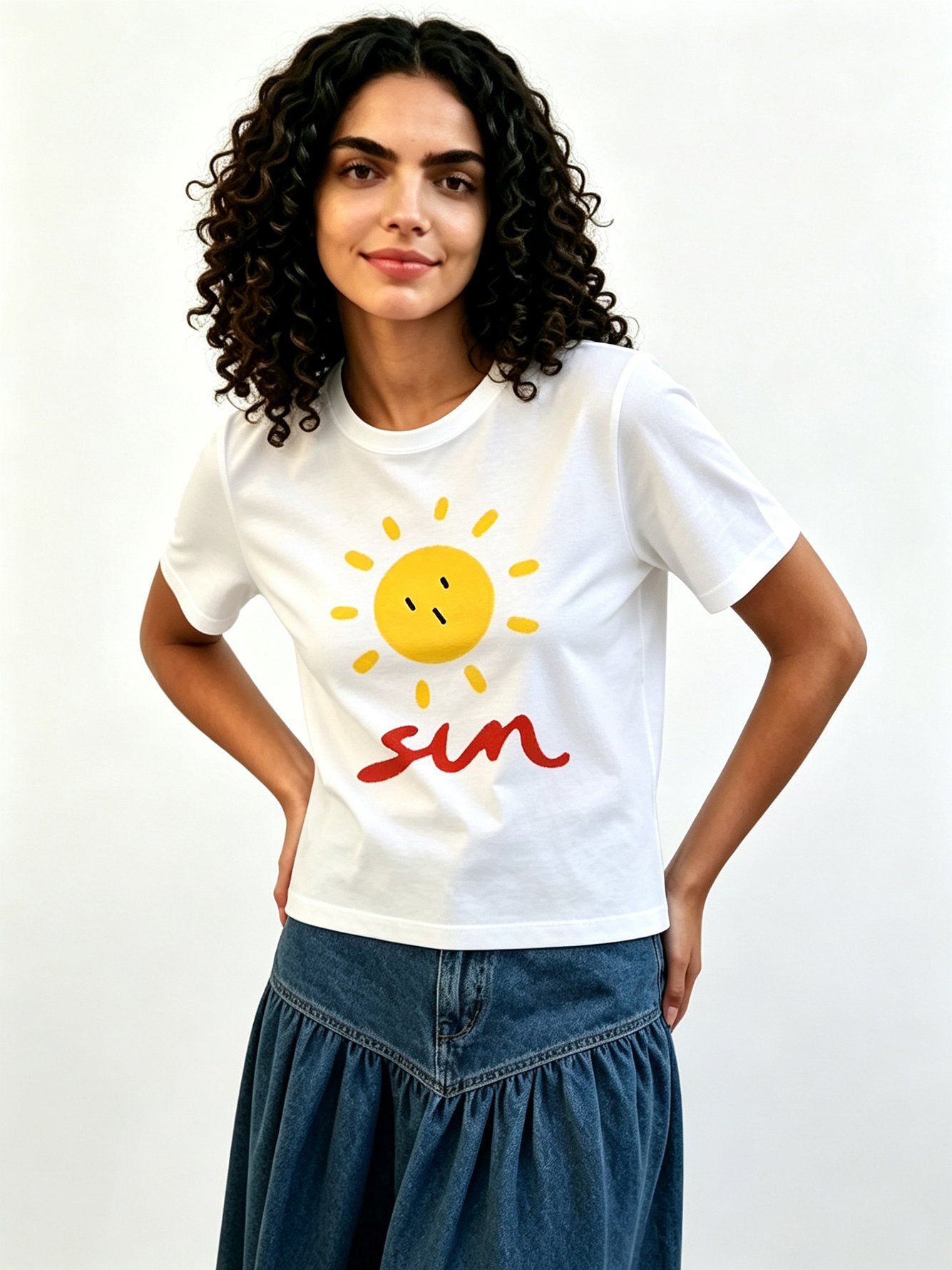 White Printed Round Neck Regular T-Shirt