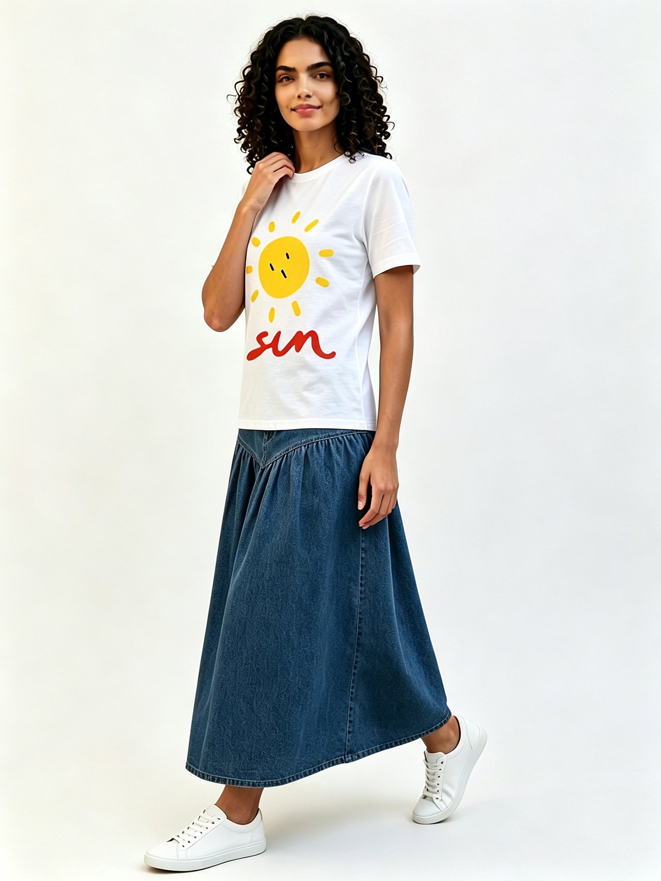White Printed Round Neck Regular T-Shirt