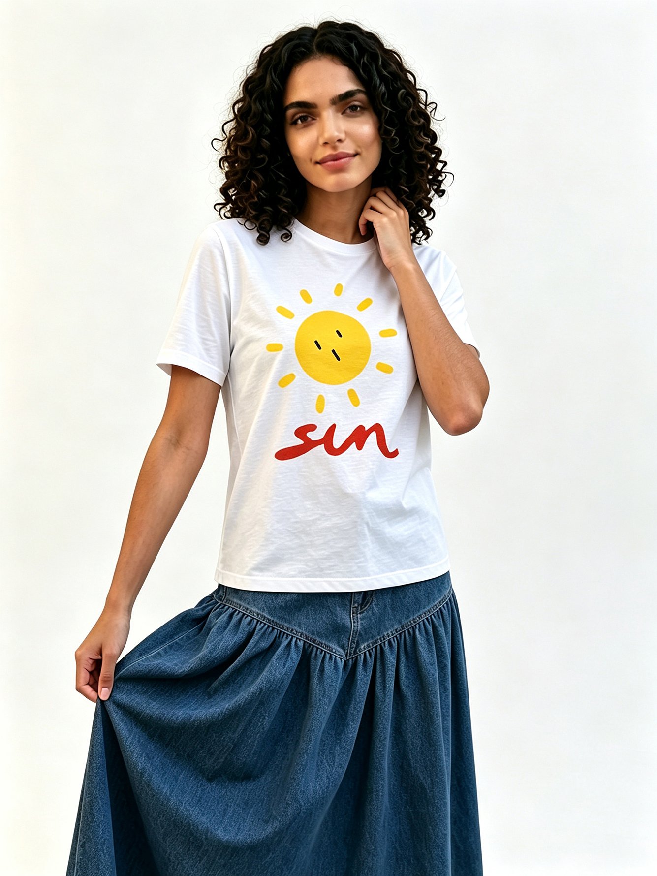 White Printed Round Neck Regular T-Shirt