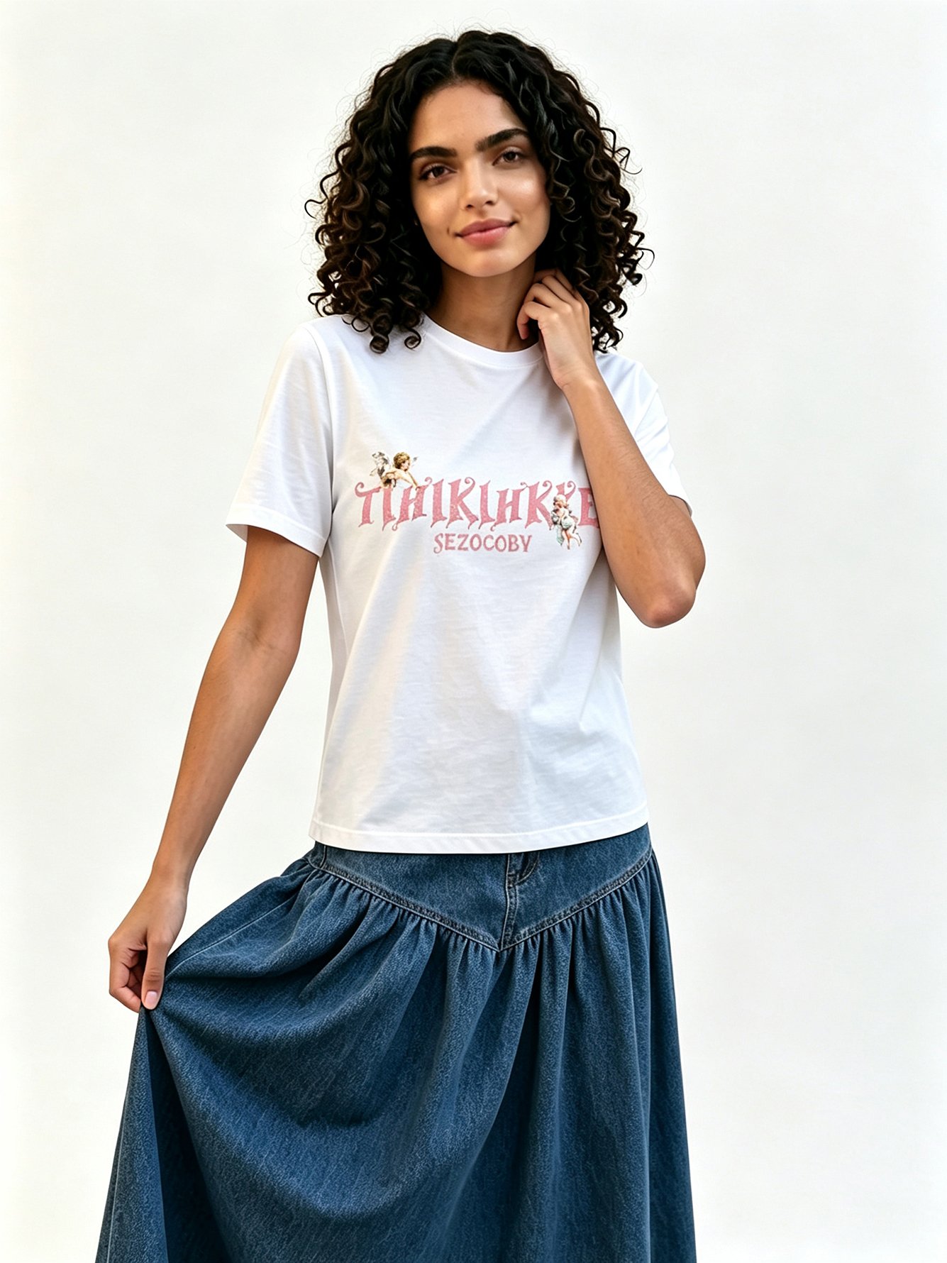 White Printed Round Neck Regular T-Shirt