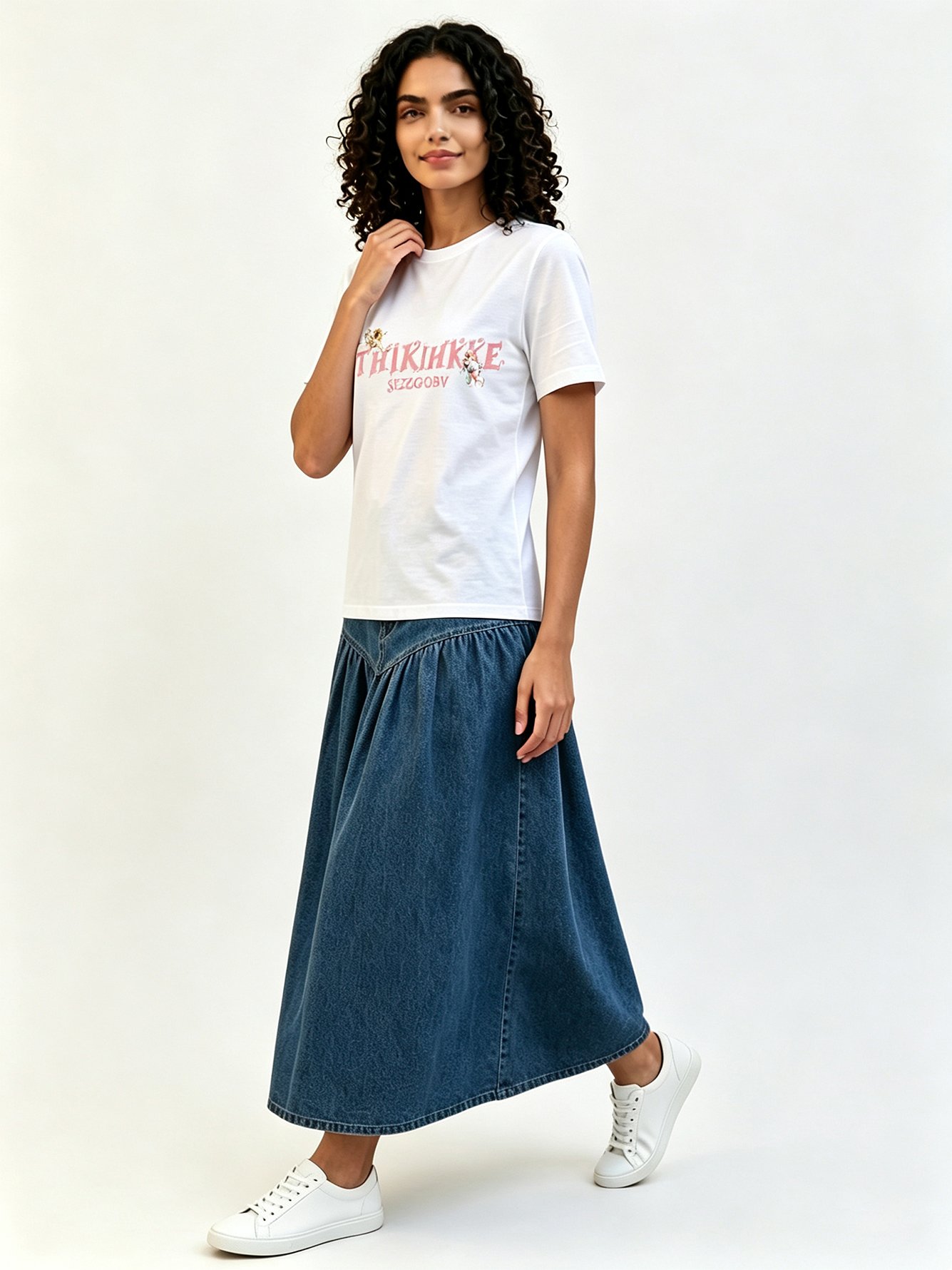 White Printed Round Neck Regular T-Shirt