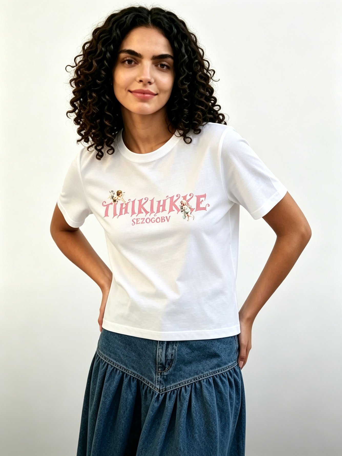 White Printed Round Neck Regular T-Shirt