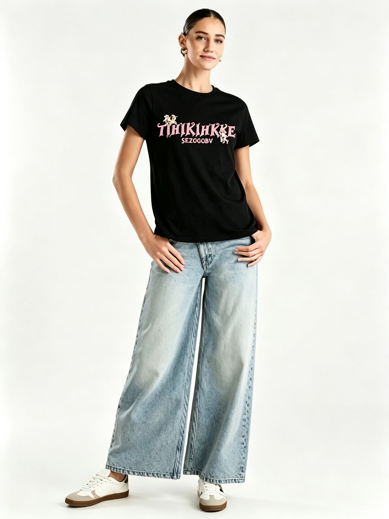 Black Printed Round Neck Regular T-Shirt