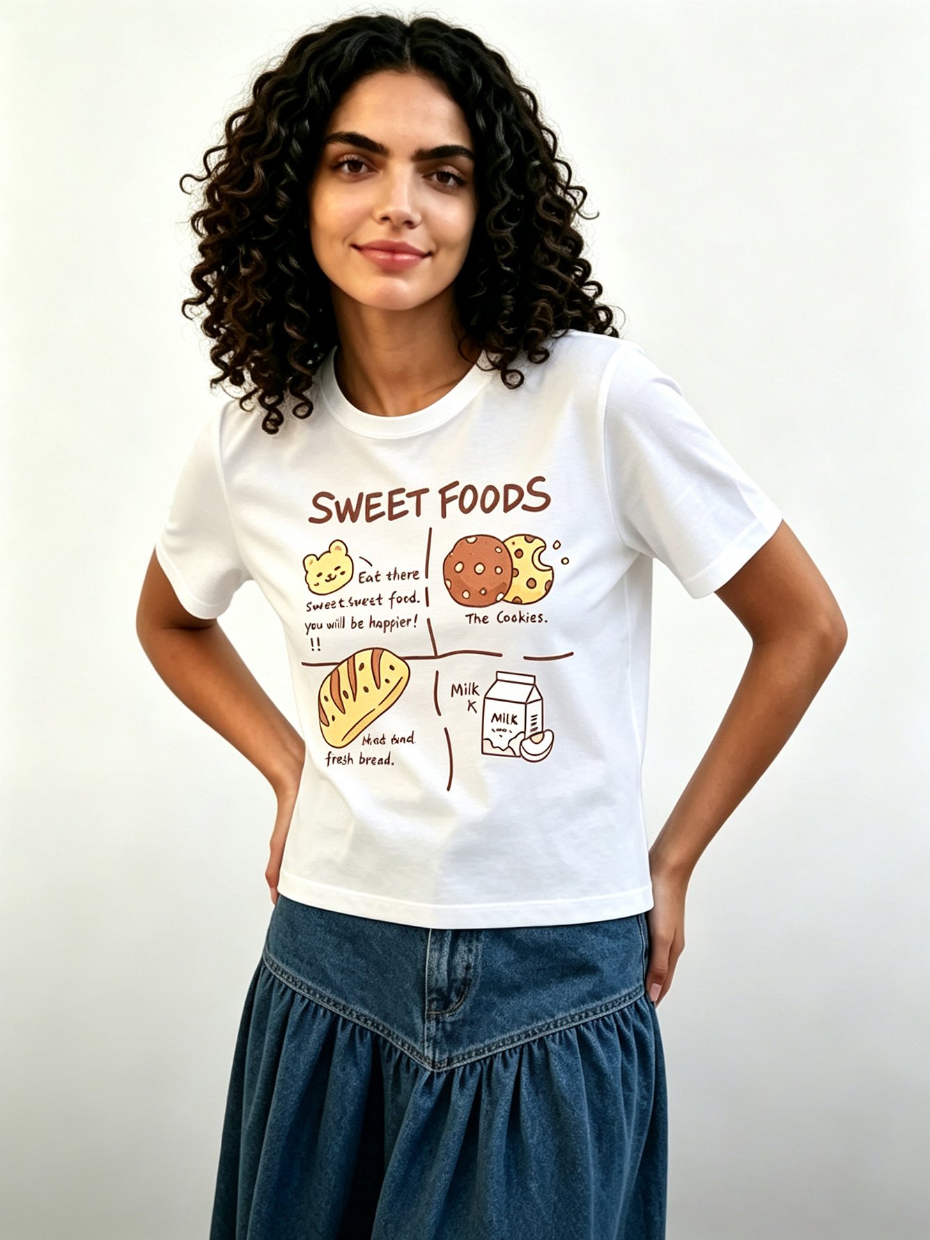 White Printed Round Neck Regular T-Shirt