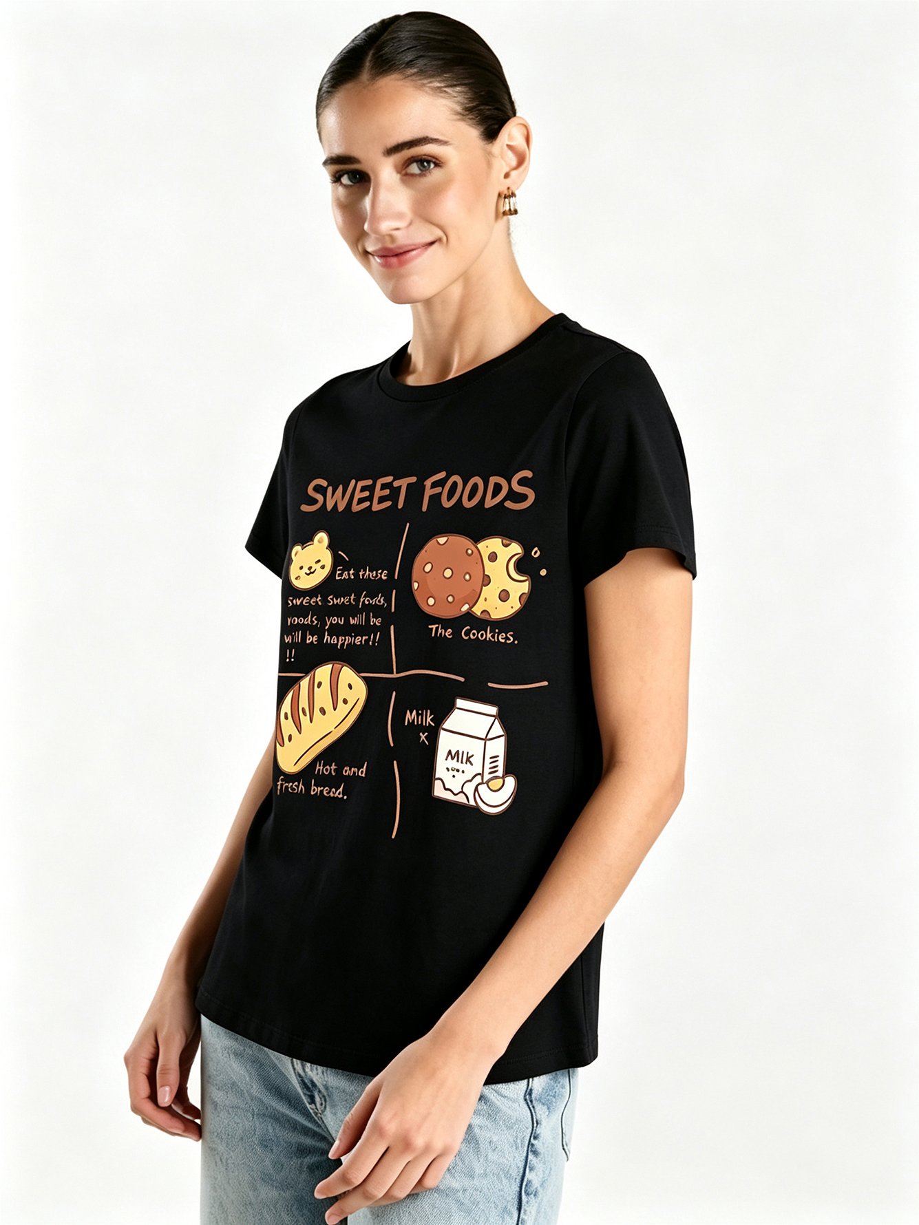 Black Printed Round Neck Regular T-Shirt