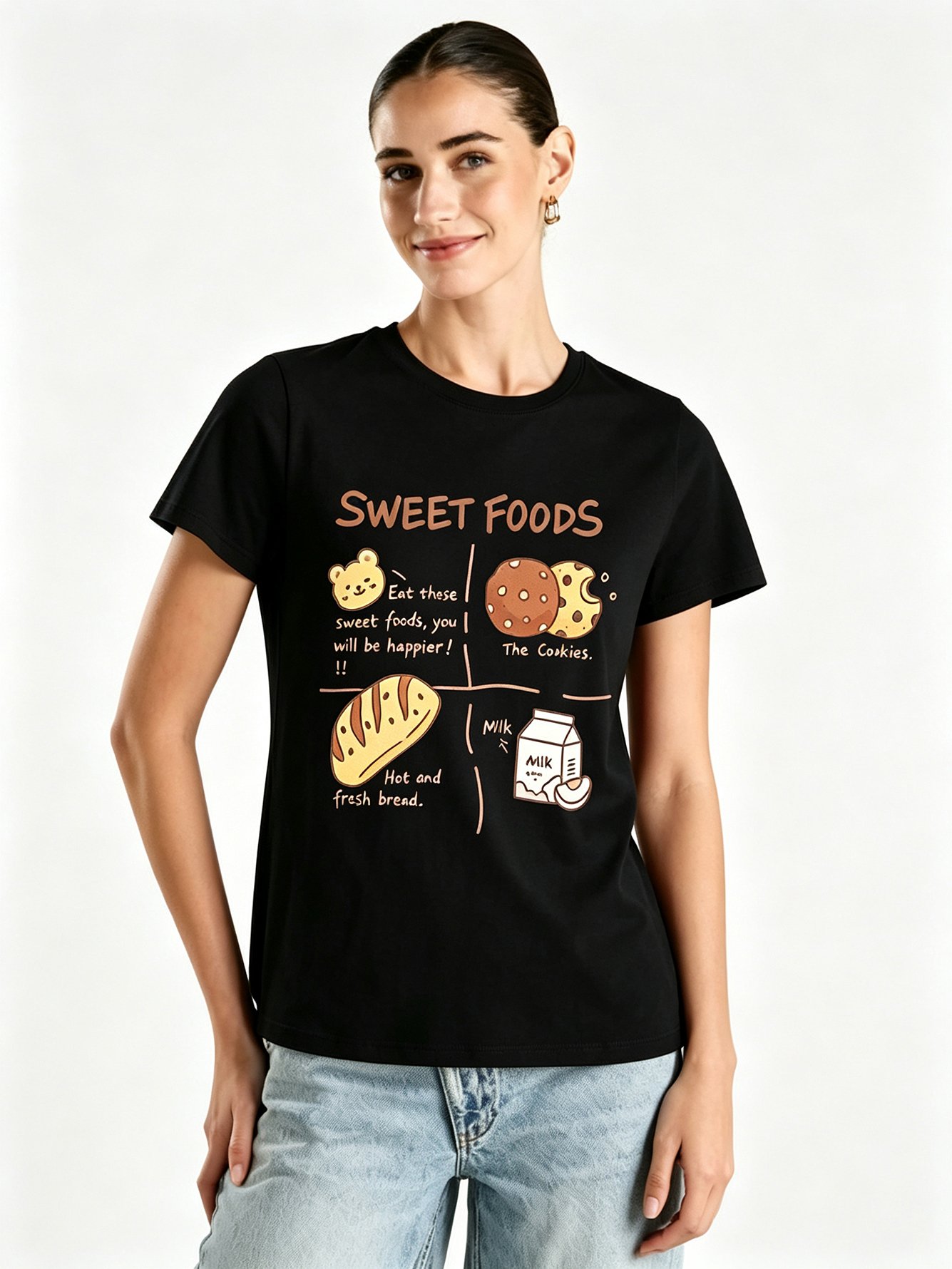 Black Printed Round Neck Regular T-Shirt
