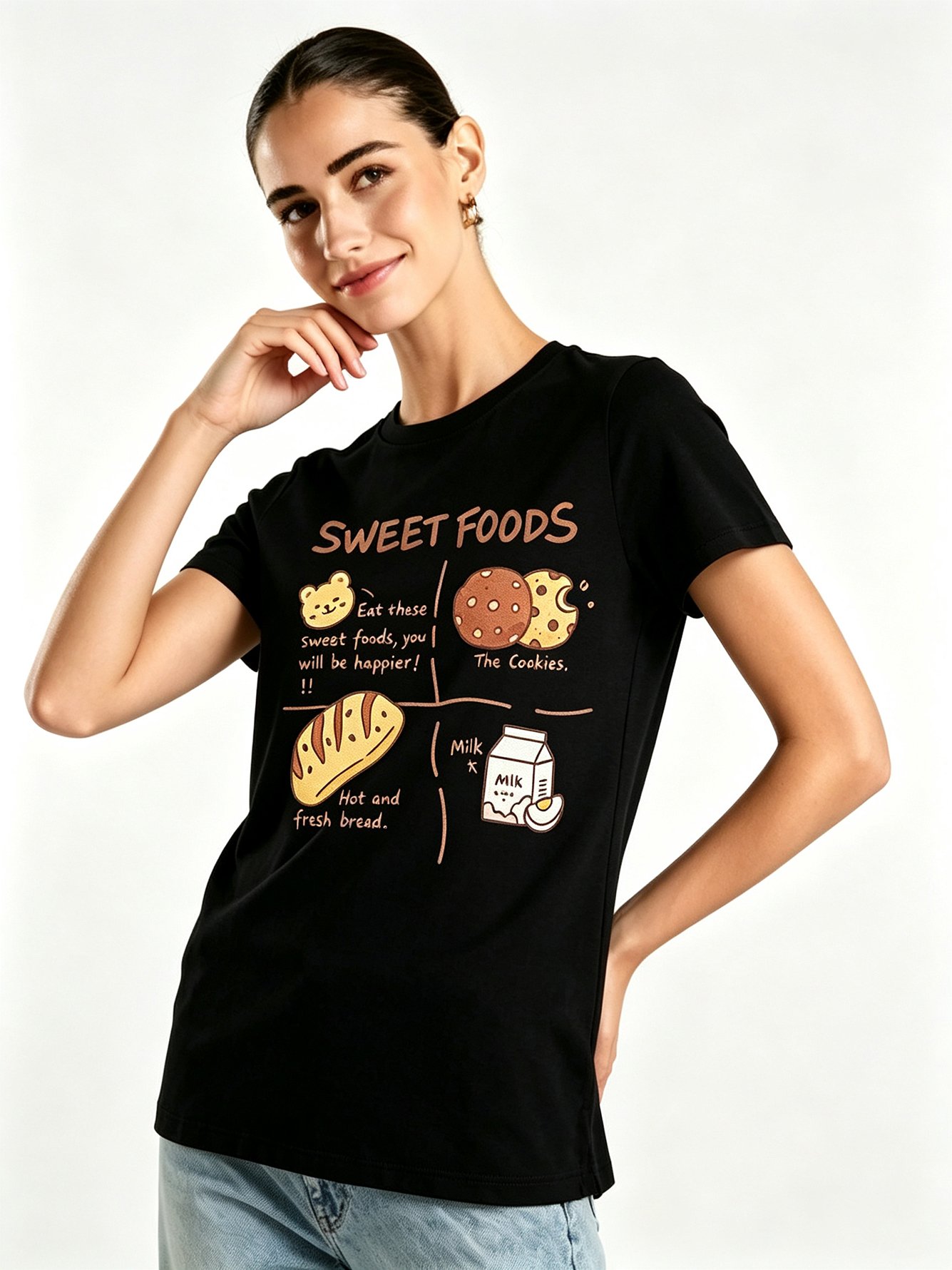 Black Printed Round Neck Regular T-Shirt