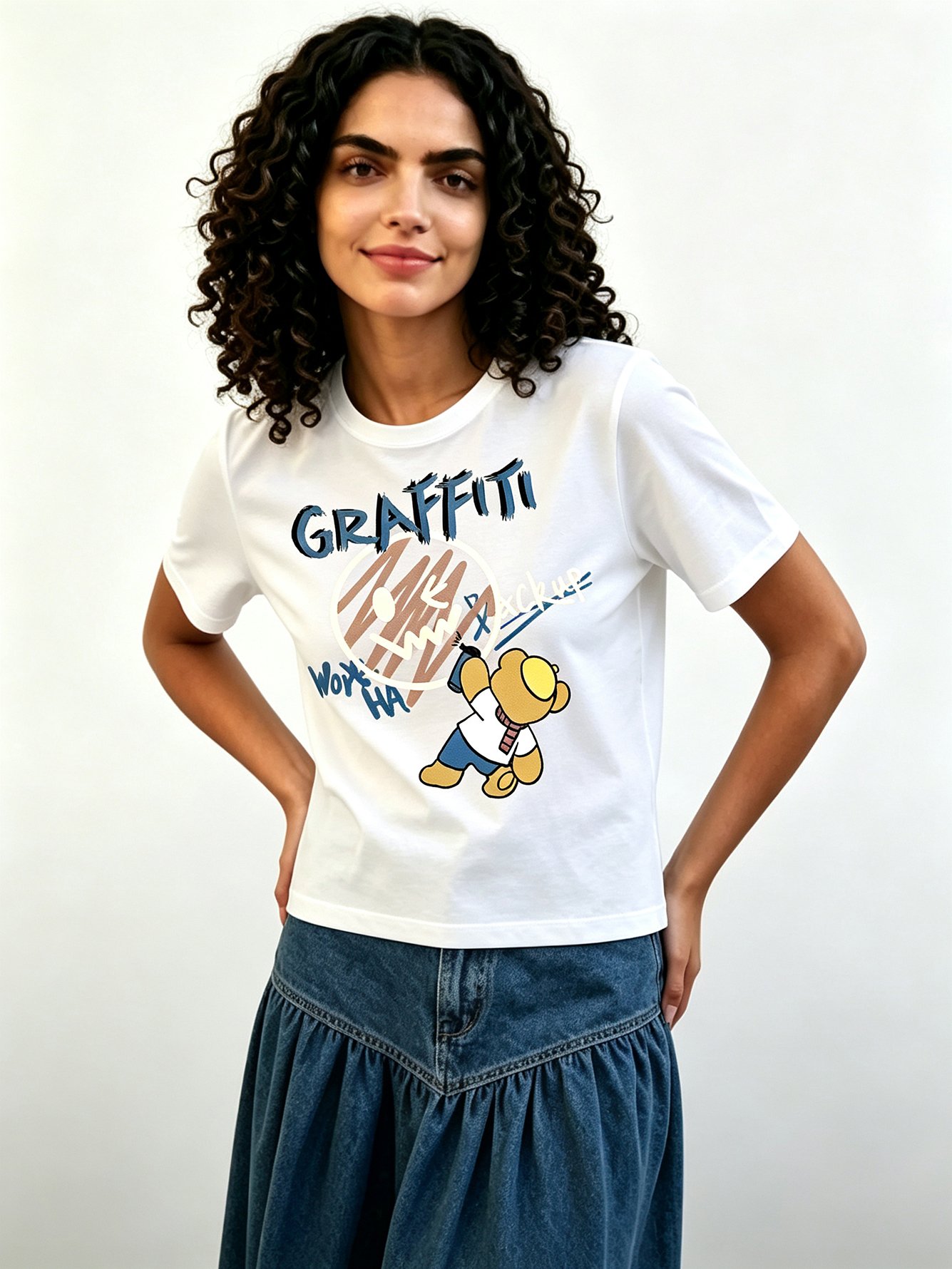 White Printed Round Neck Regular T-Shirt