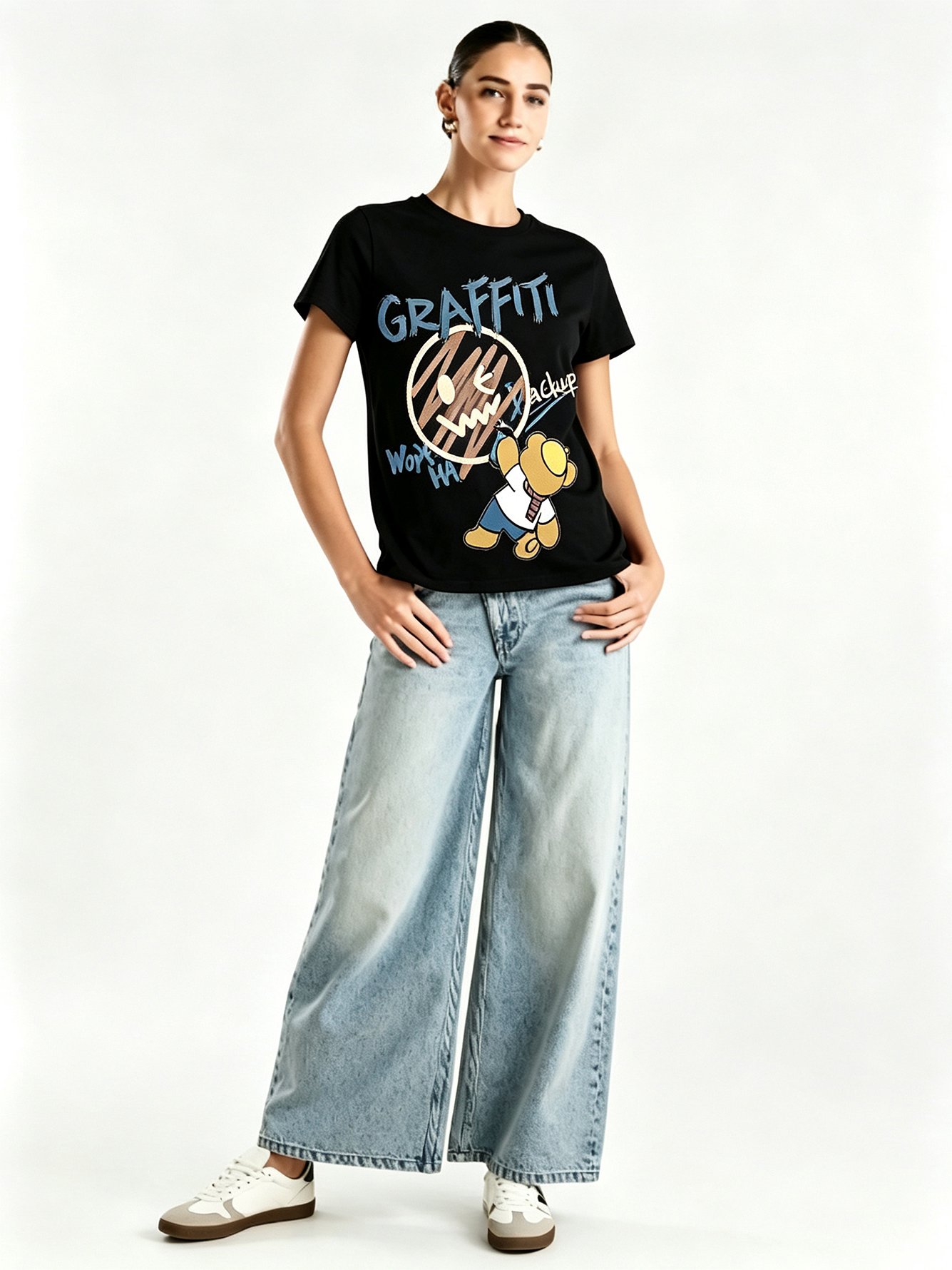 Black Printed Round Neck Regular T-Shirt