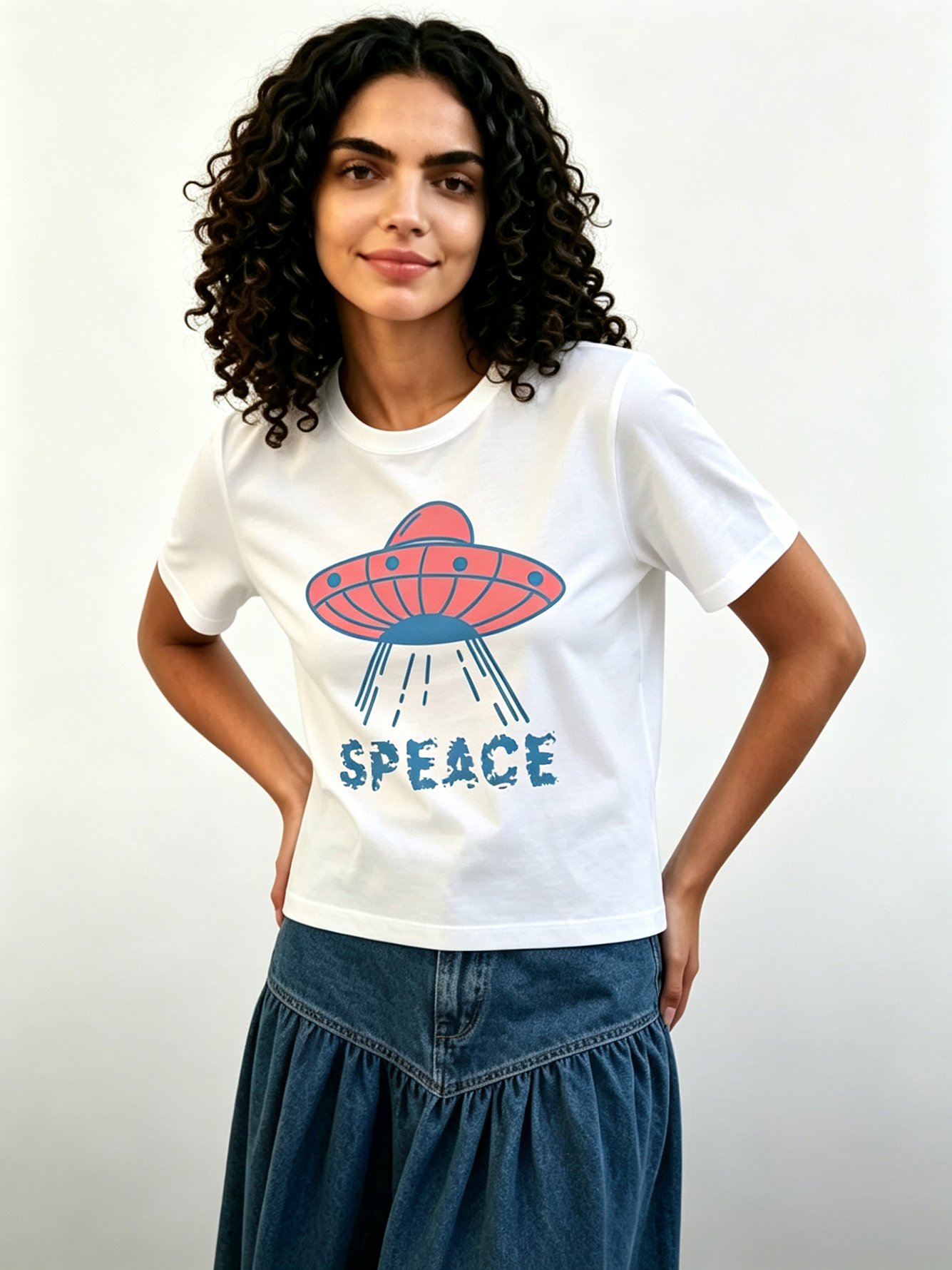 White Printed Round Neck Regular T-Shirt