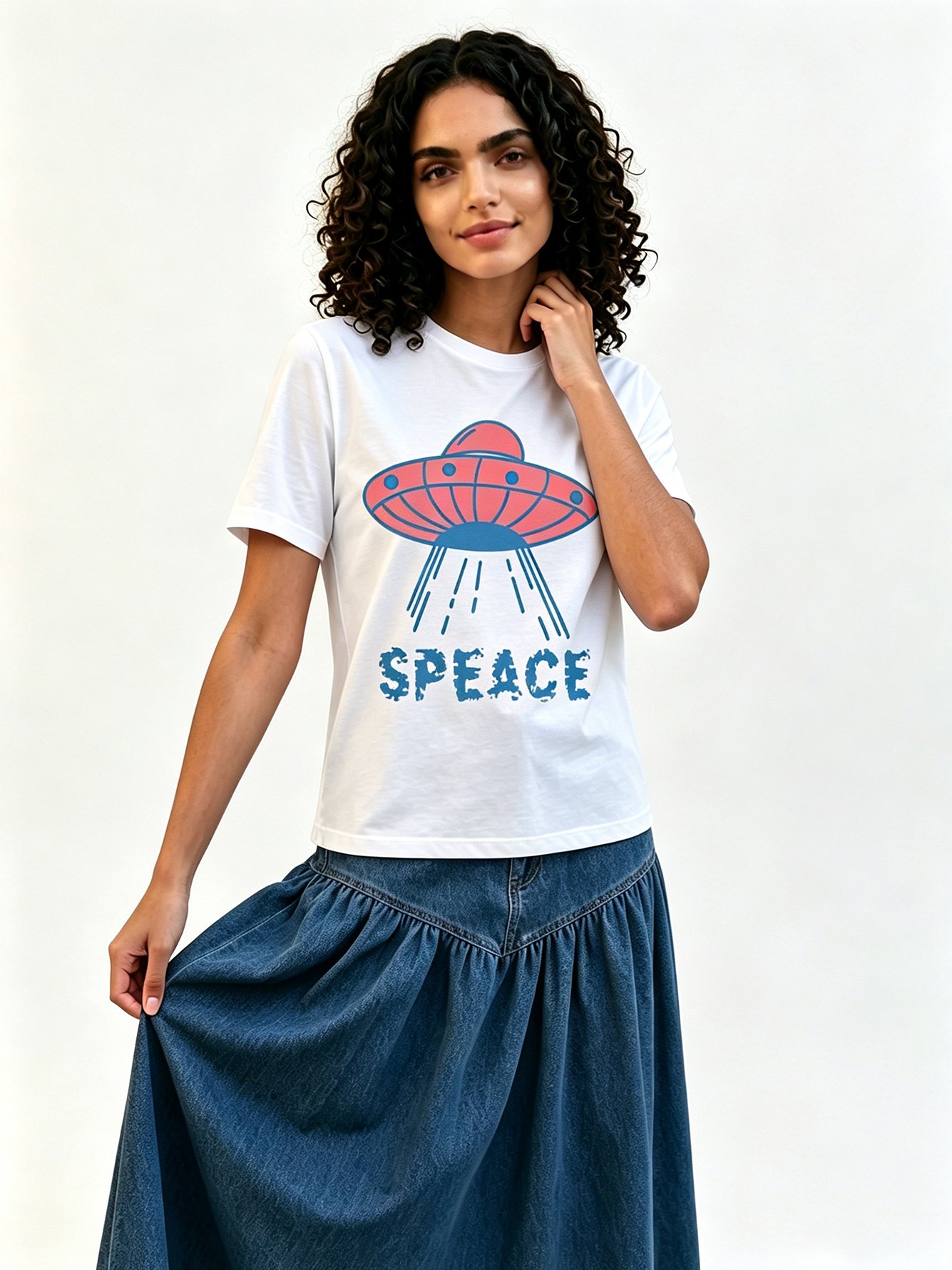 White Printed Round Neck Regular T-Shirt