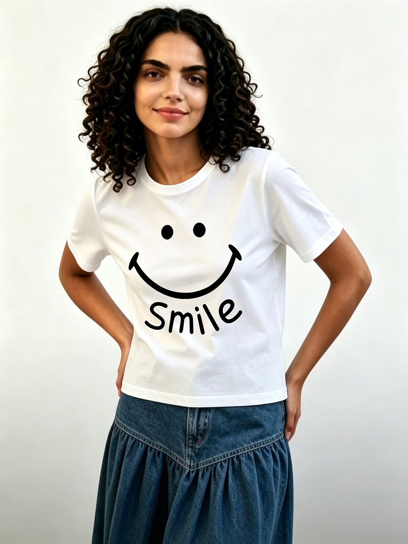 White Printed Round Neck Regular T-Shirt