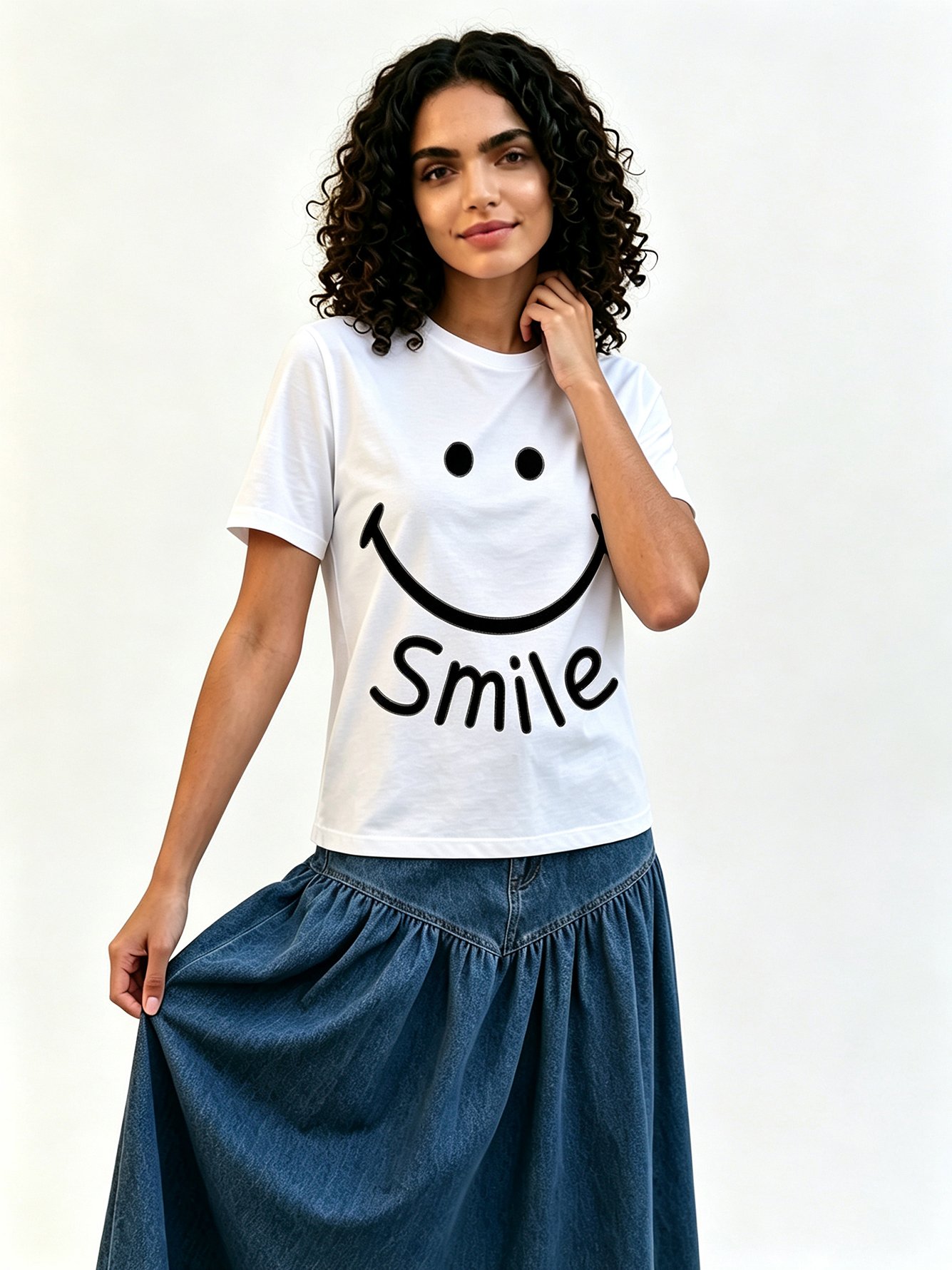 White Printed Round Neck Regular T-Shirt