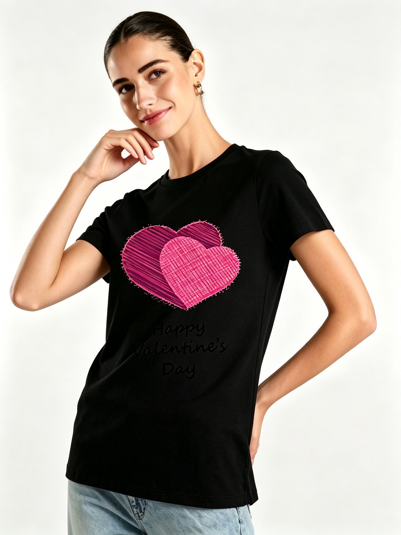 Black Printed Round Neck Regular T-Shirt