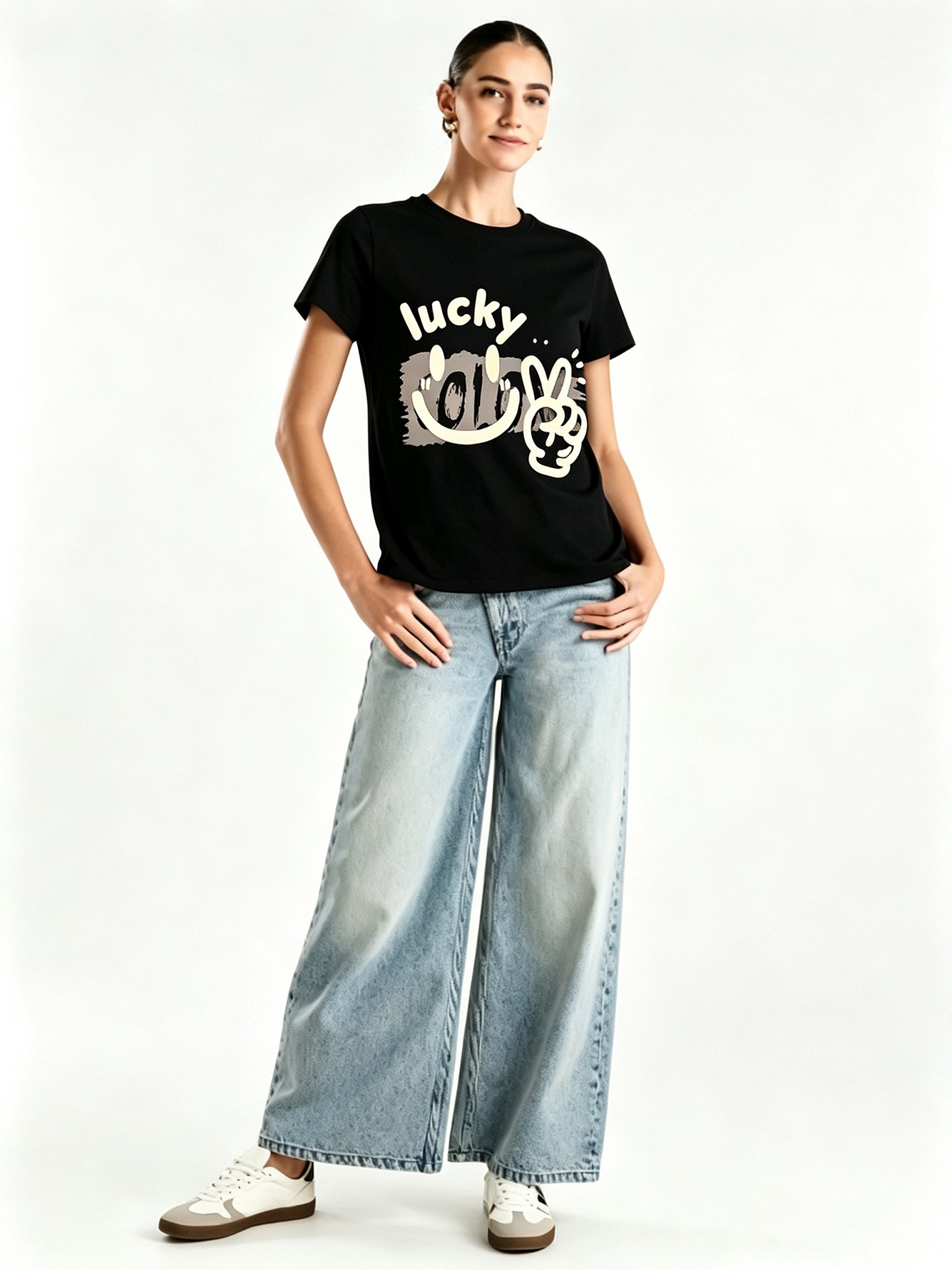 Black Printed Round Neck Regular T-Shirt