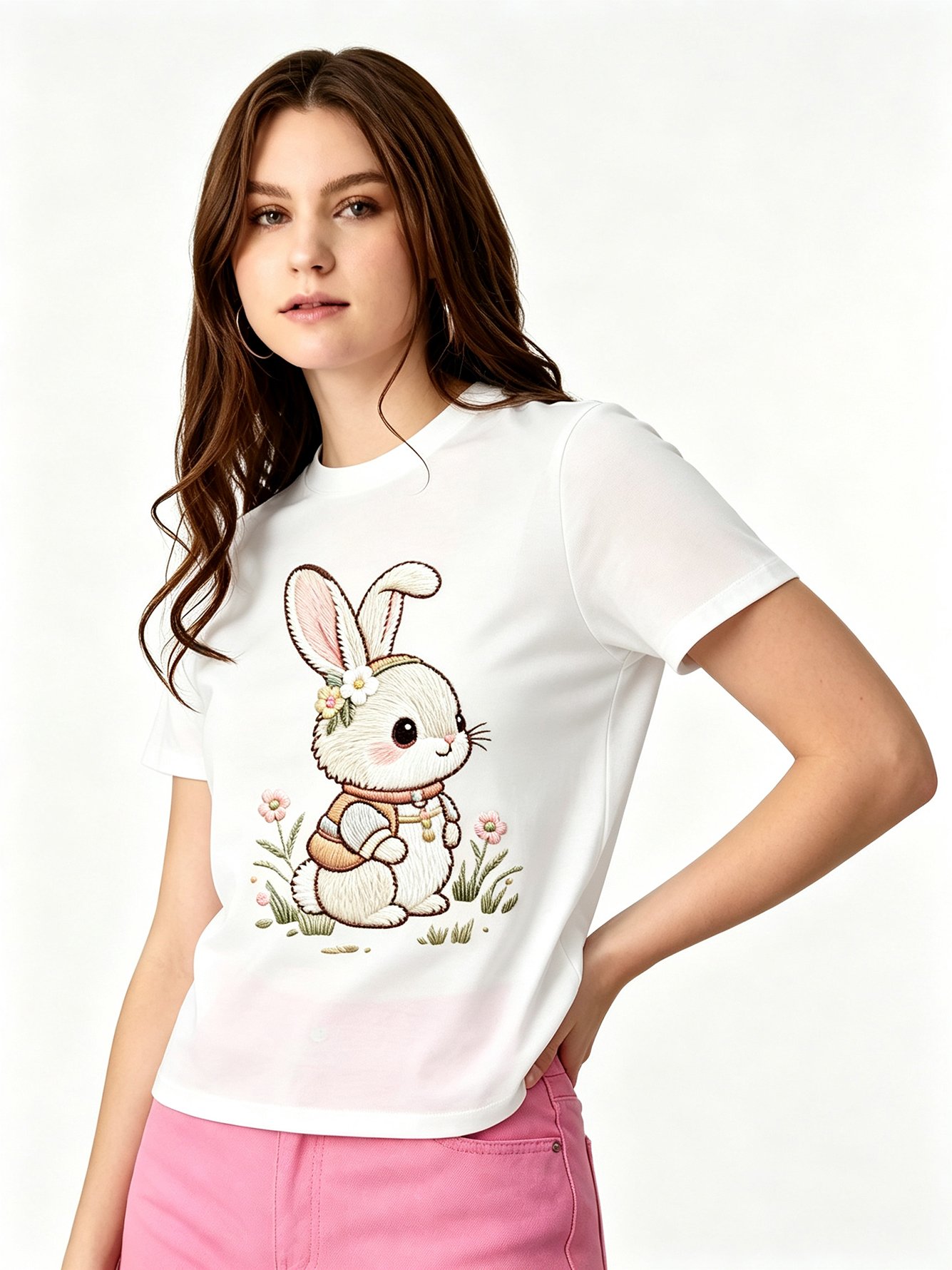 White Printed Round Neck Regular T-Shirt