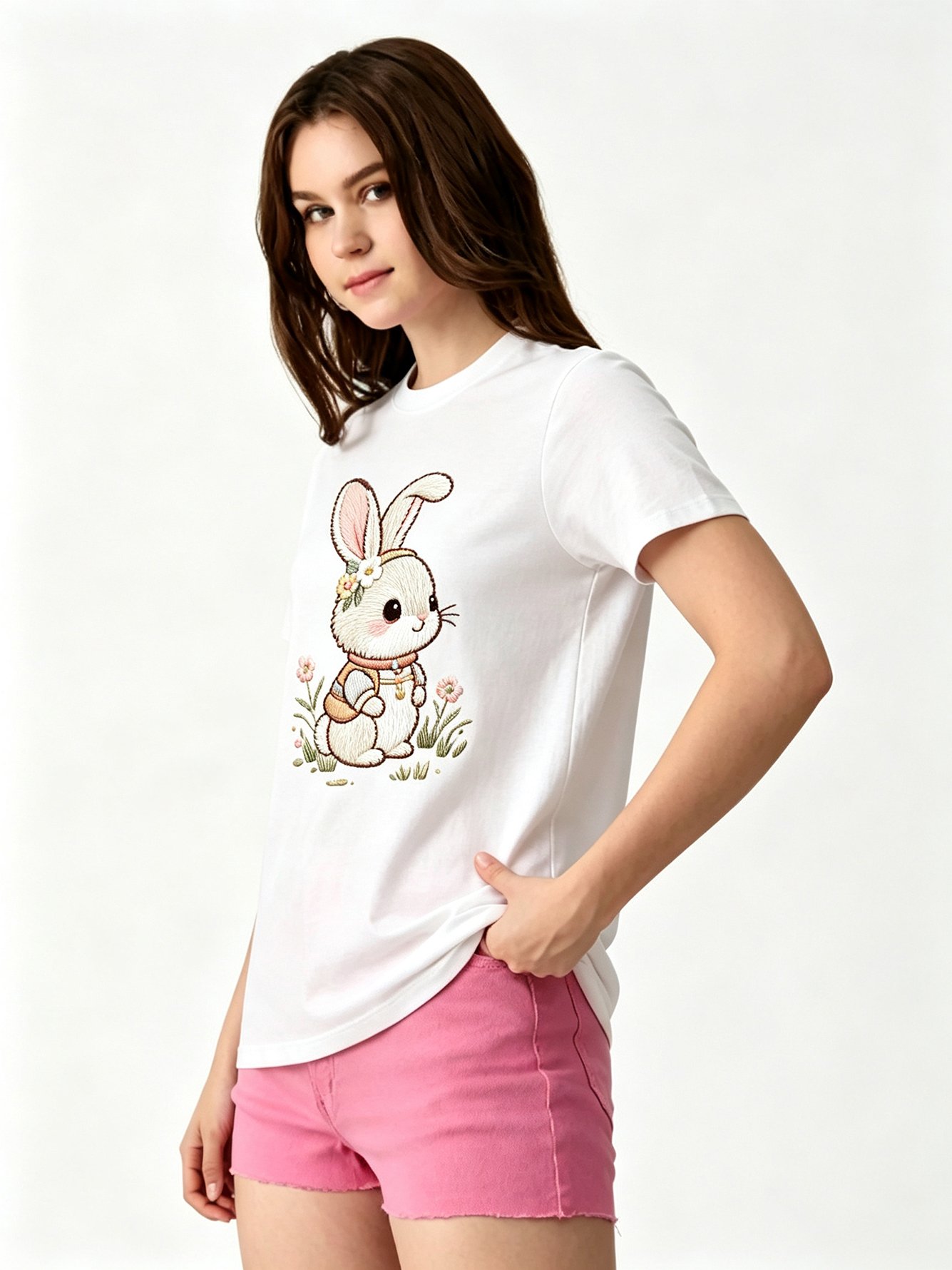 White Printed Round Neck Regular T-Shirt