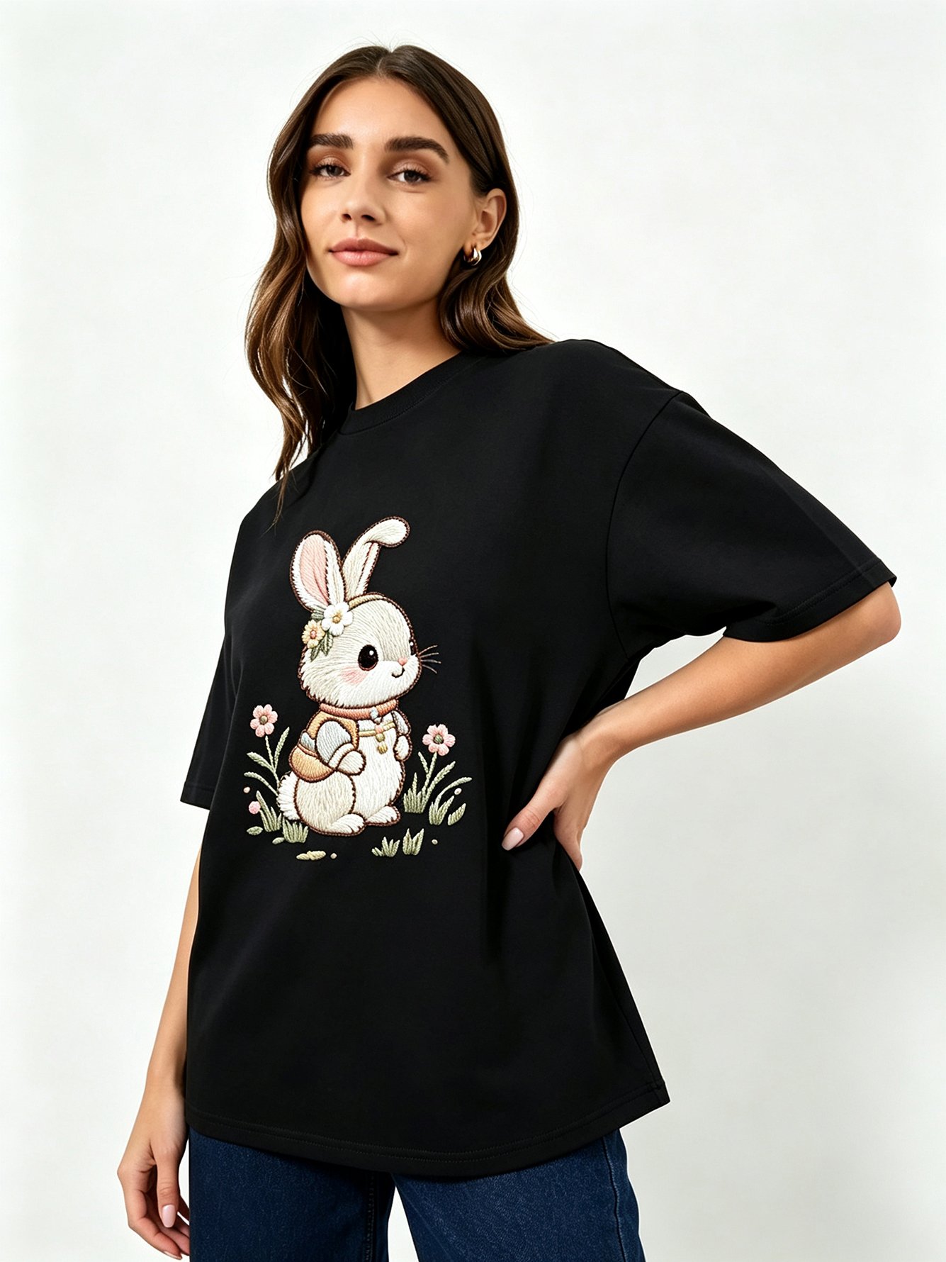 Black Printed Round Neck Regular T-Shirt
