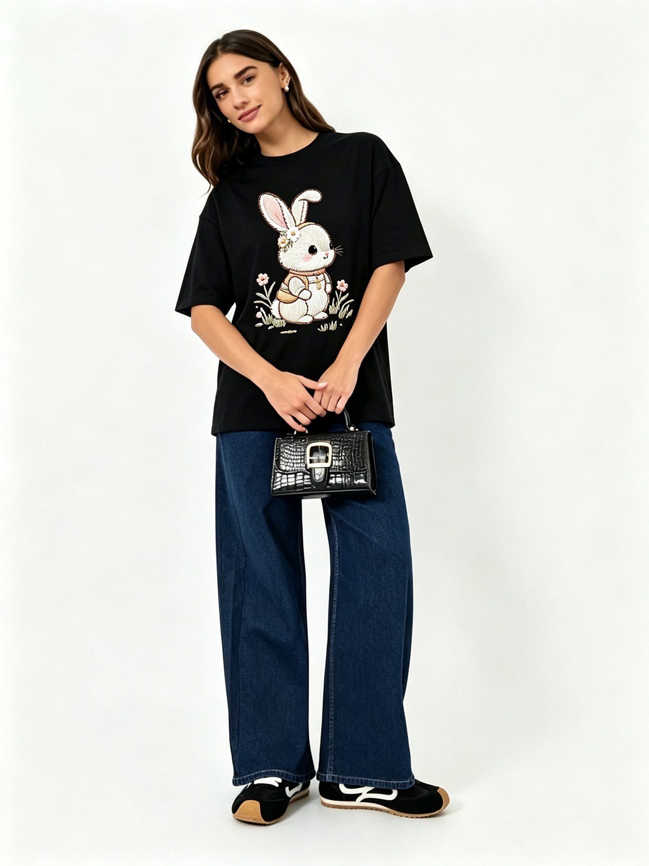 Black Printed Round Neck Regular T-Shirt