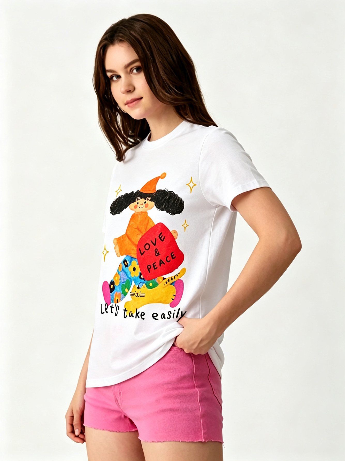 White Printed Round Neck Regular T-Shirt