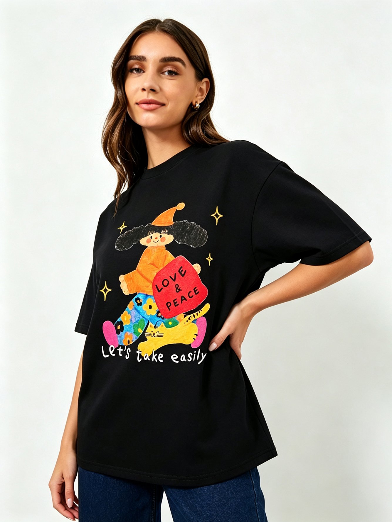 Black Printed Round Neck Regular T-Shirt