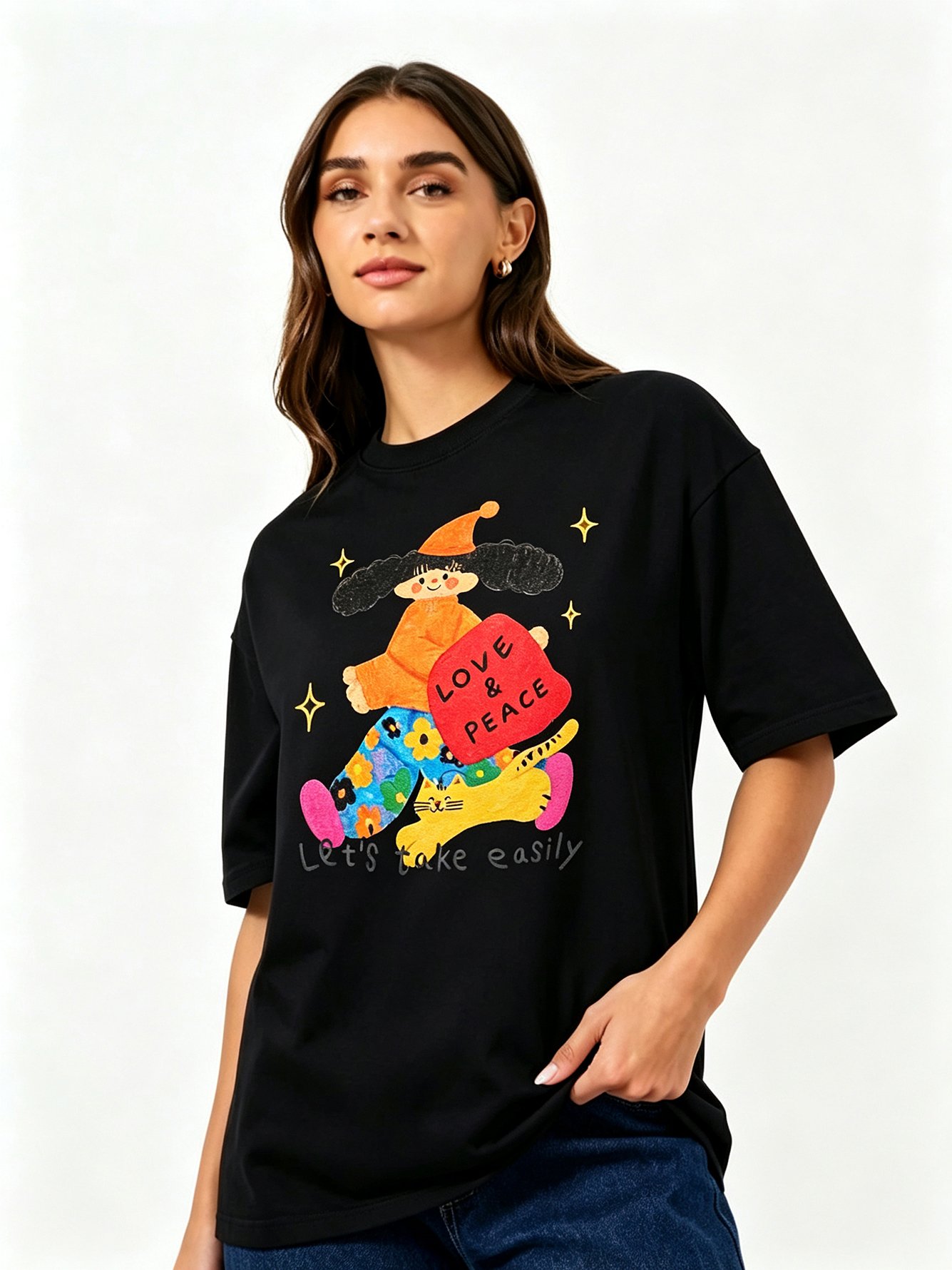 Black Printed Round Neck Regular T-Shirt