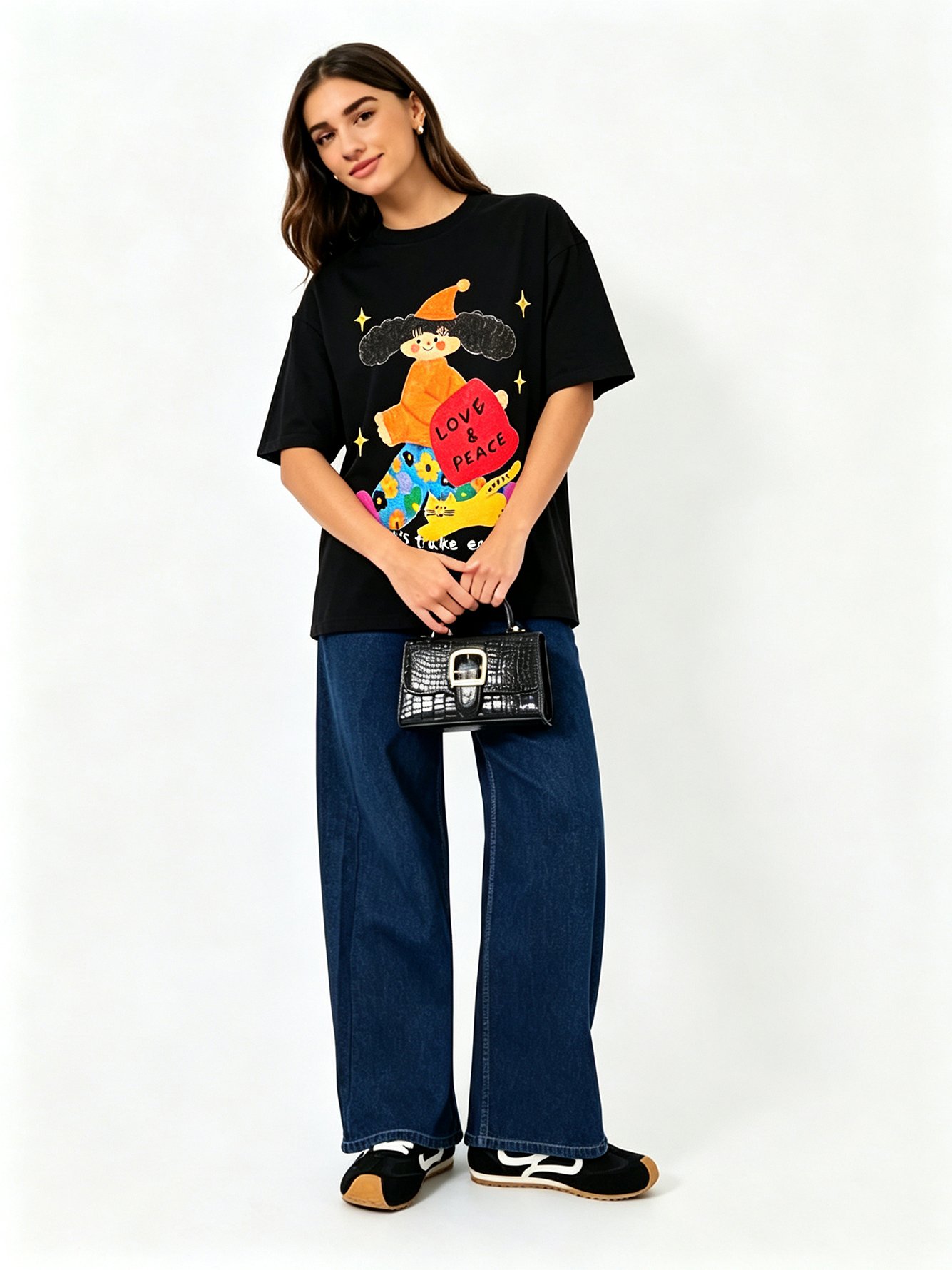 Black Printed Round Neck Regular T-Shirt