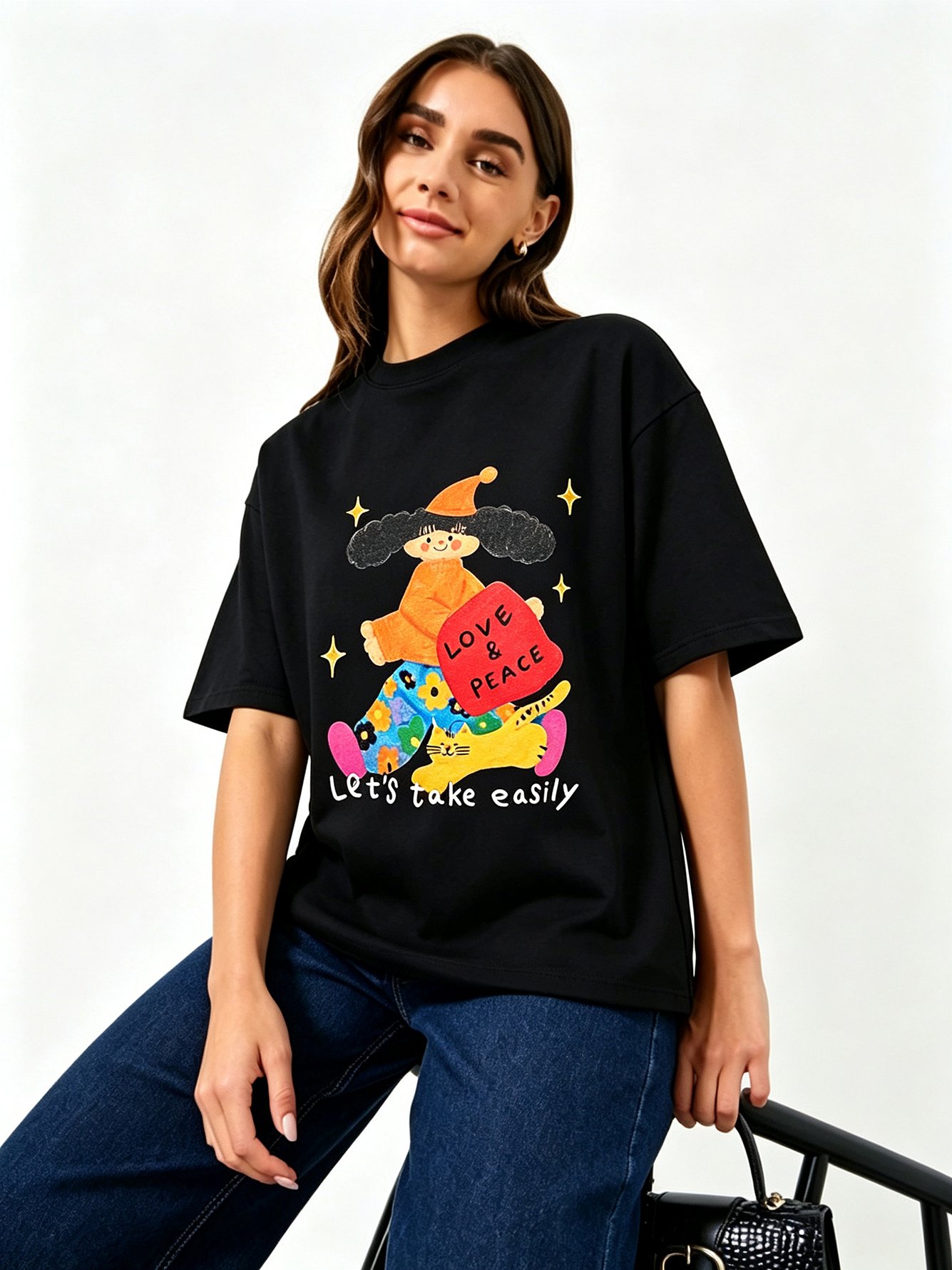Black Printed Round Neck Regular T-Shirt
