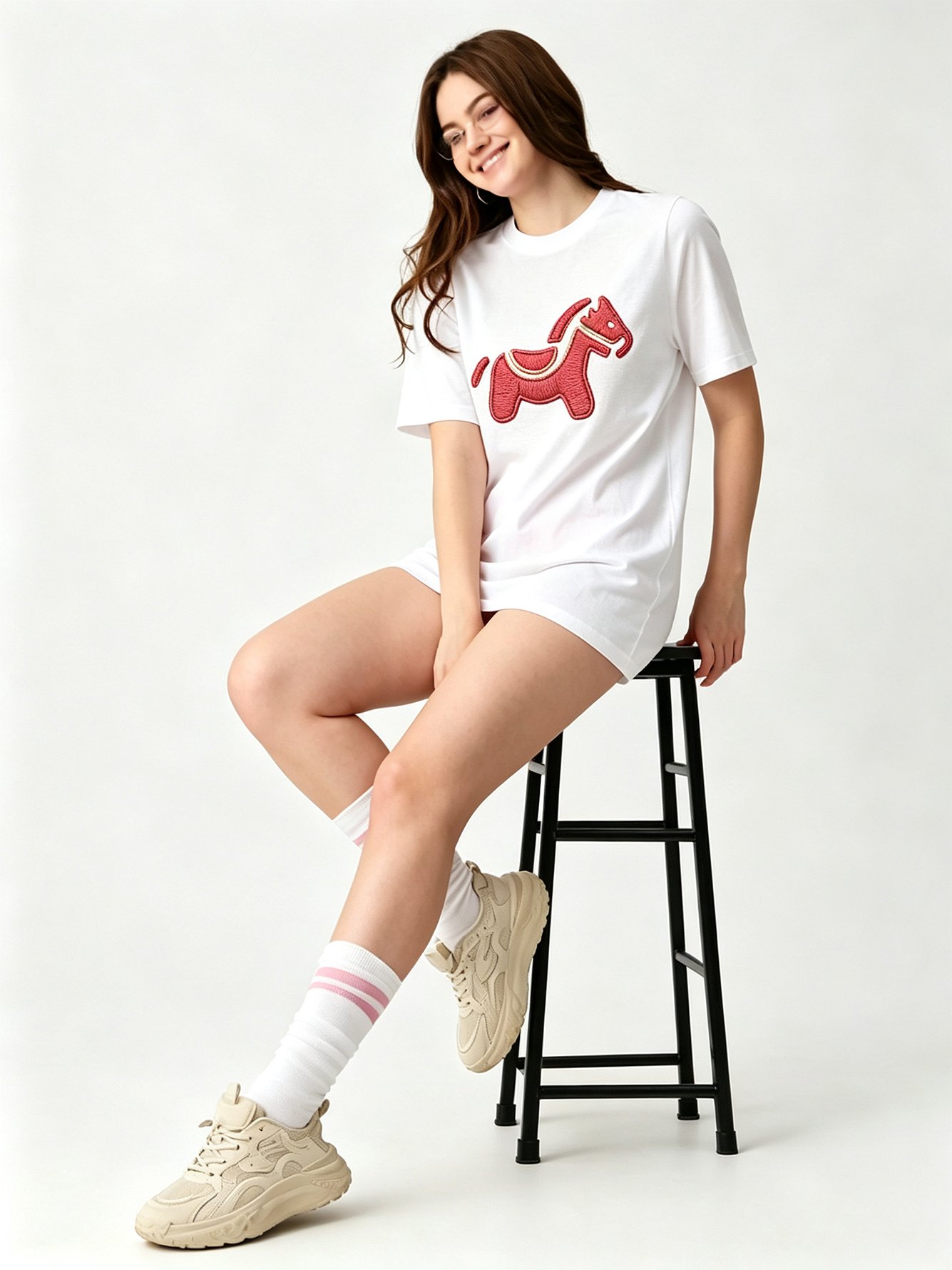 White Printed Round Neck Regular T-Shirt