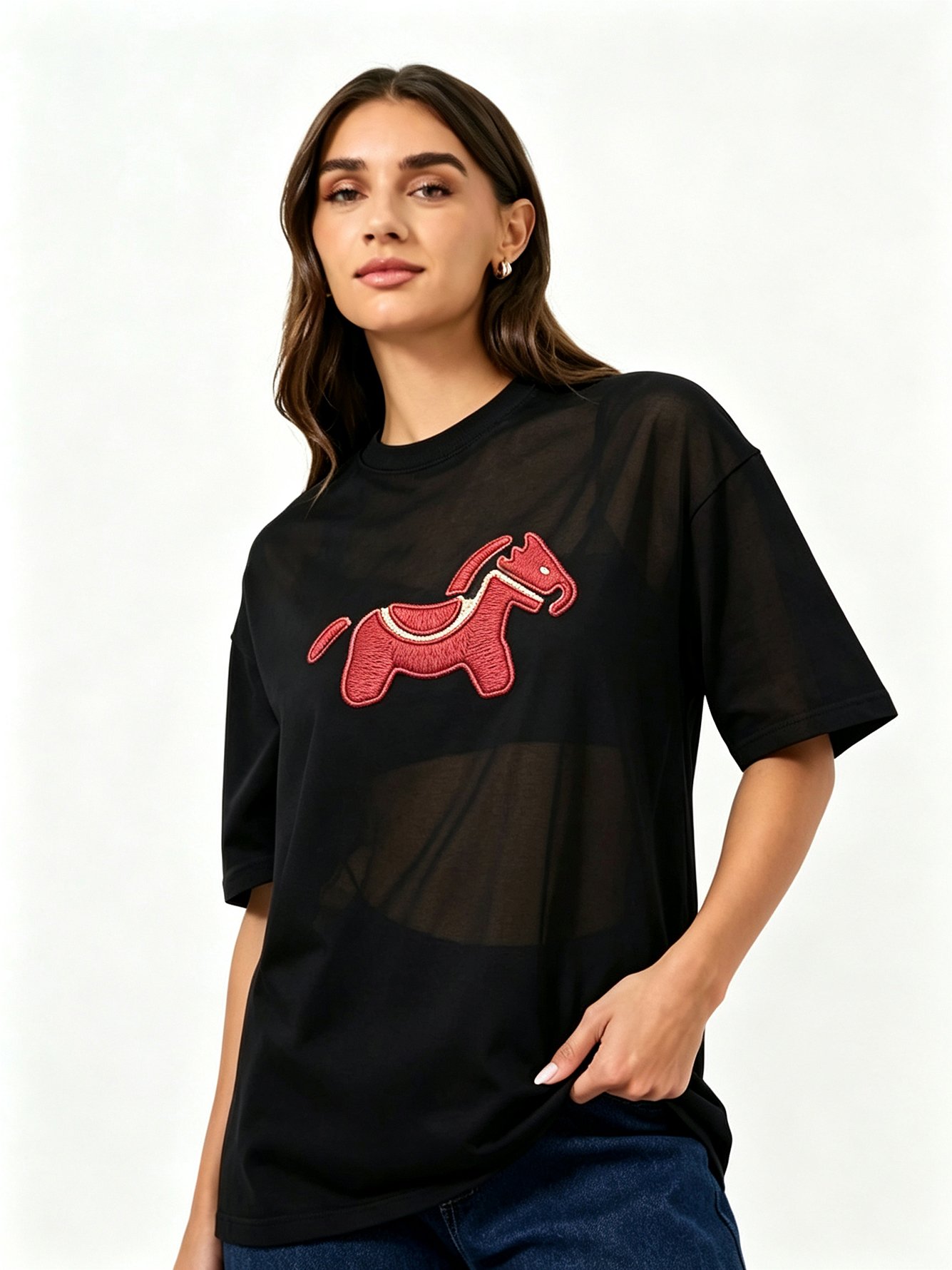 Black Printed Round Neck Regular T-Shirt