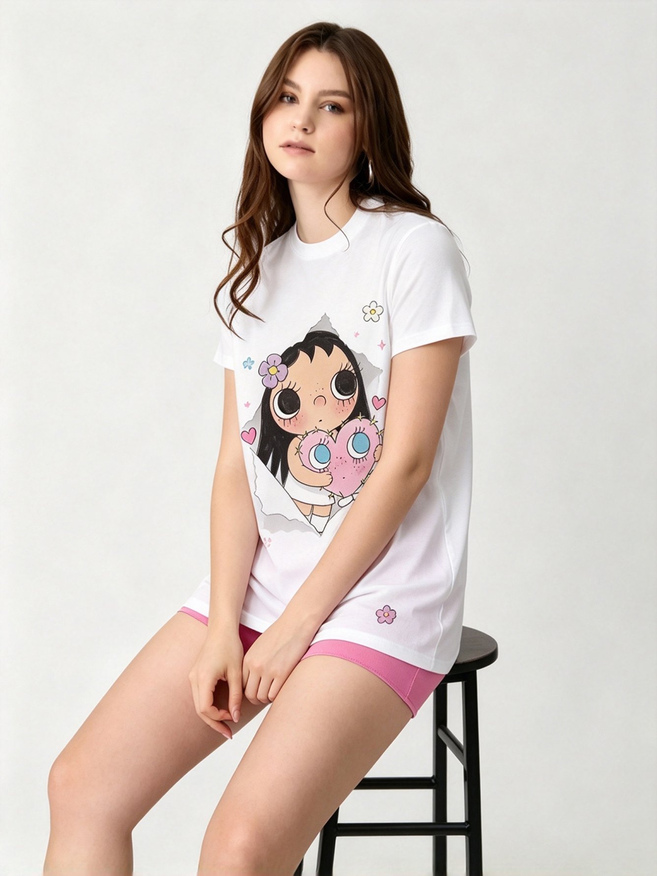 White Printed Round Neck Regular T-Shirt