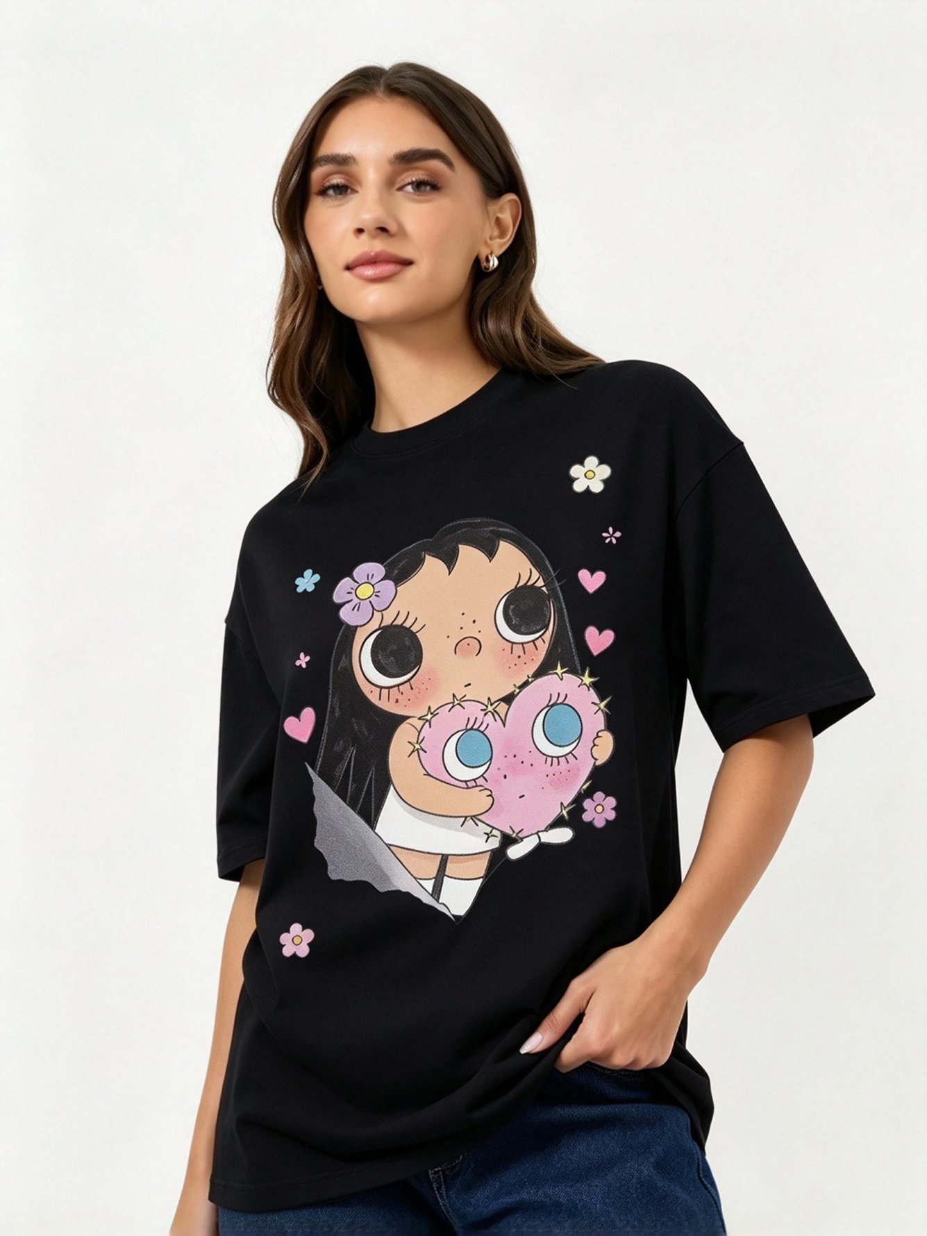 Black Printed Round Neck Regular T-Shirt