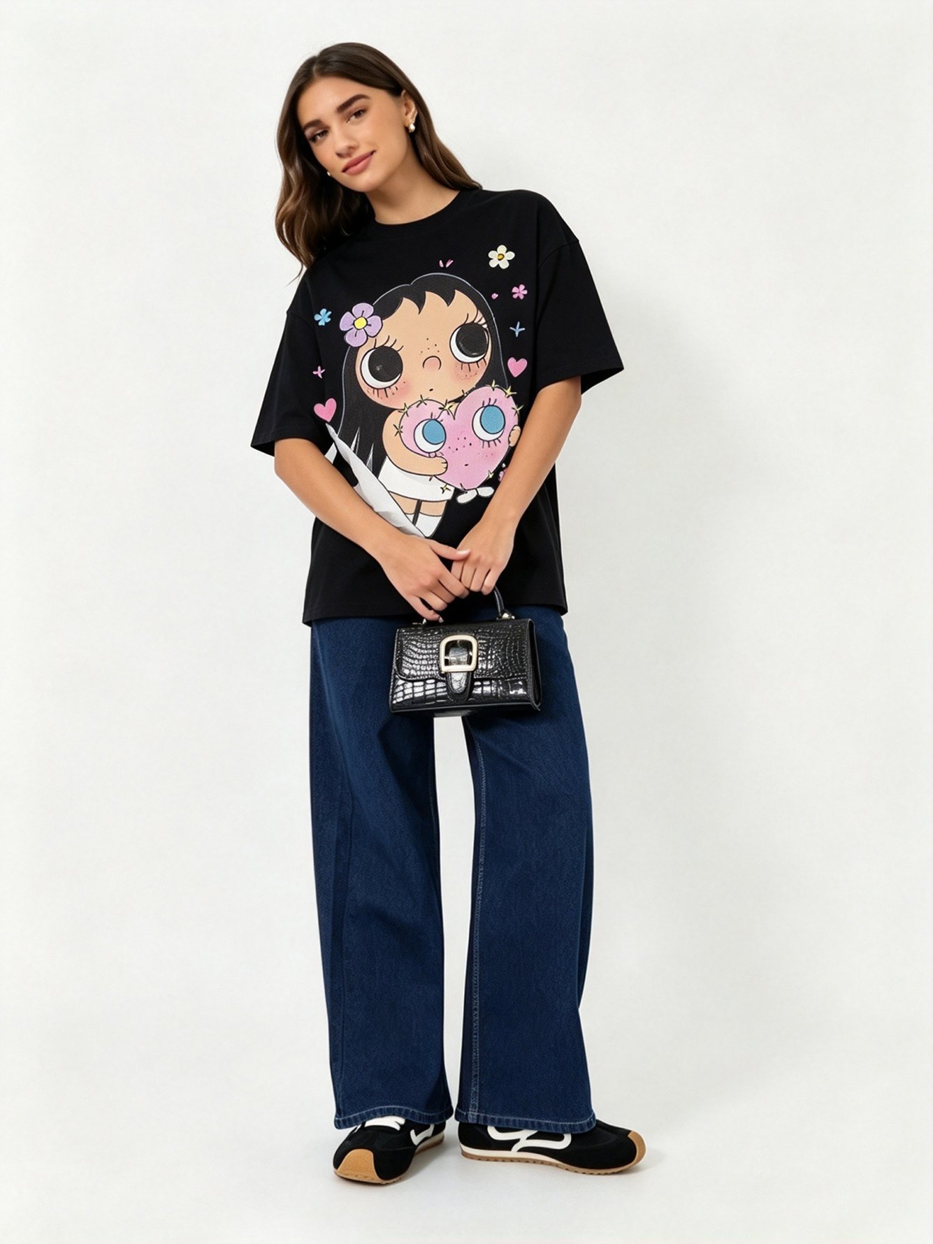 Black Printed Round Neck Regular T-Shirt