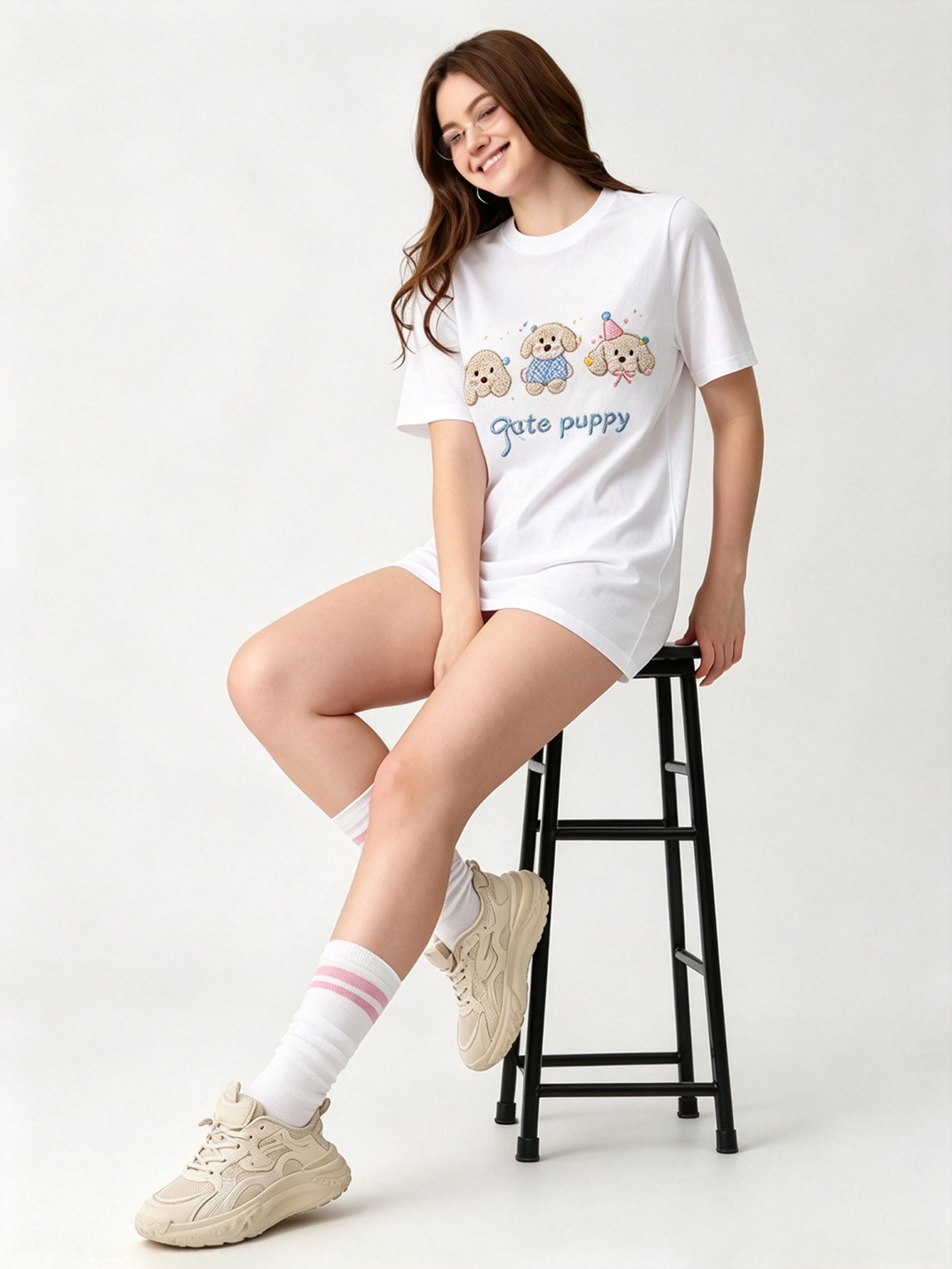 White Printed Round Neck Regular T-Shirt