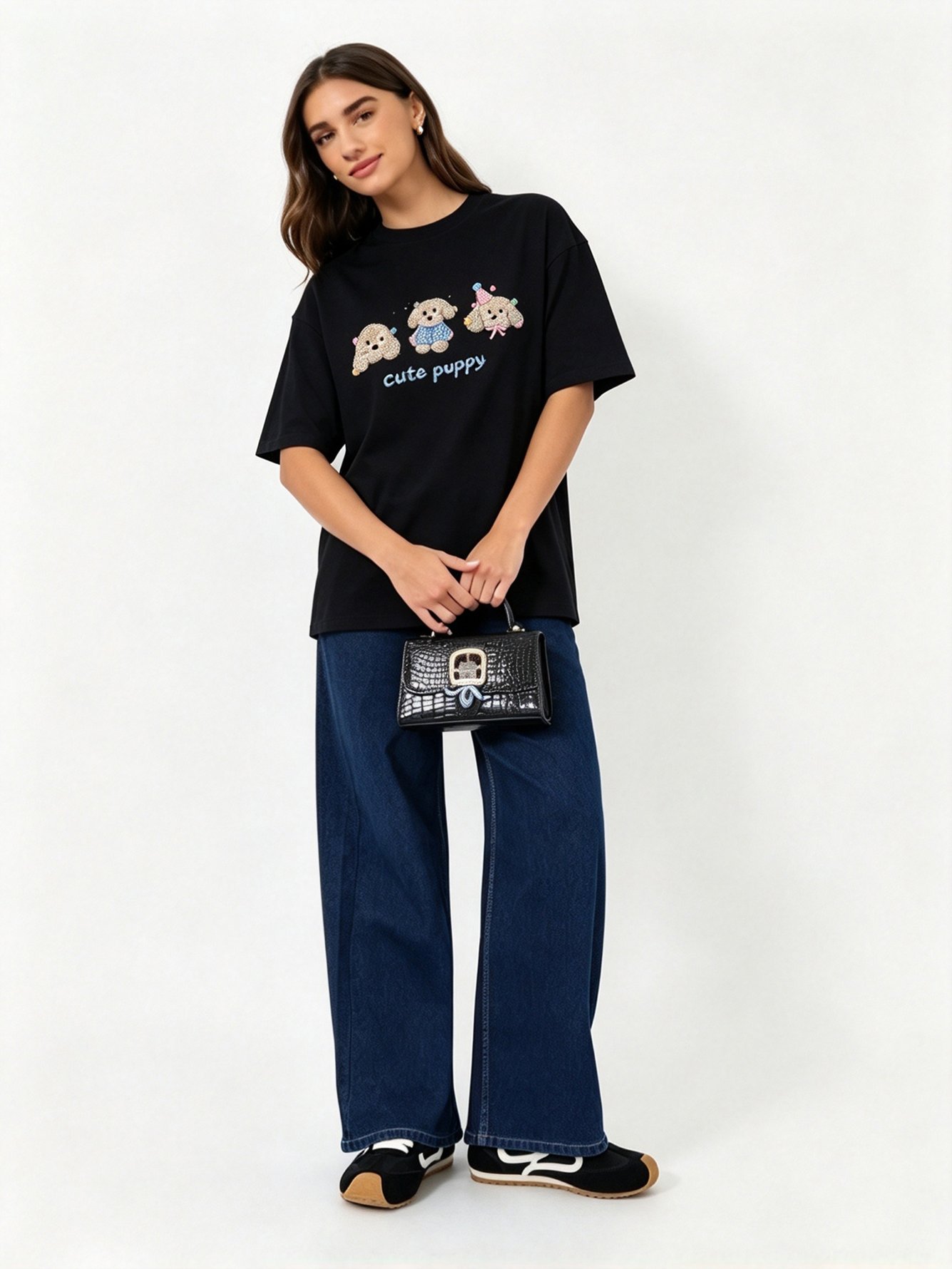 Black Printed Round Neck Regular T-Shirt
