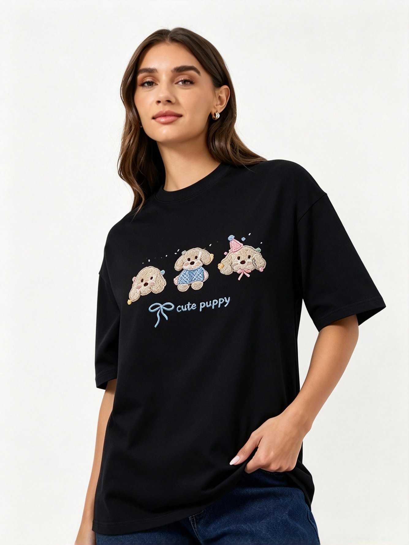 Black Printed Round Neck Regular T-Shirt