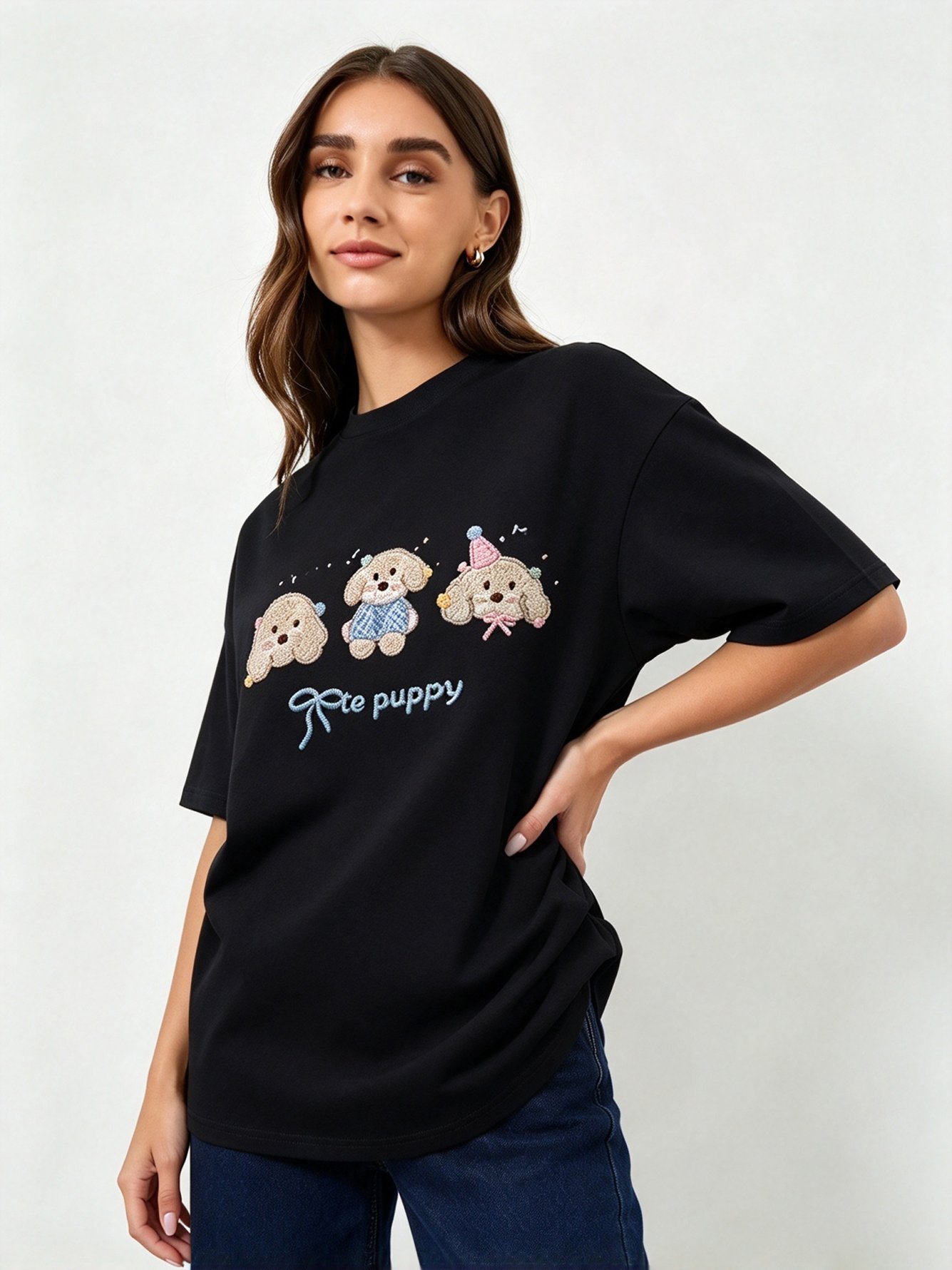 Black Printed Round Neck Regular T-Shirt
