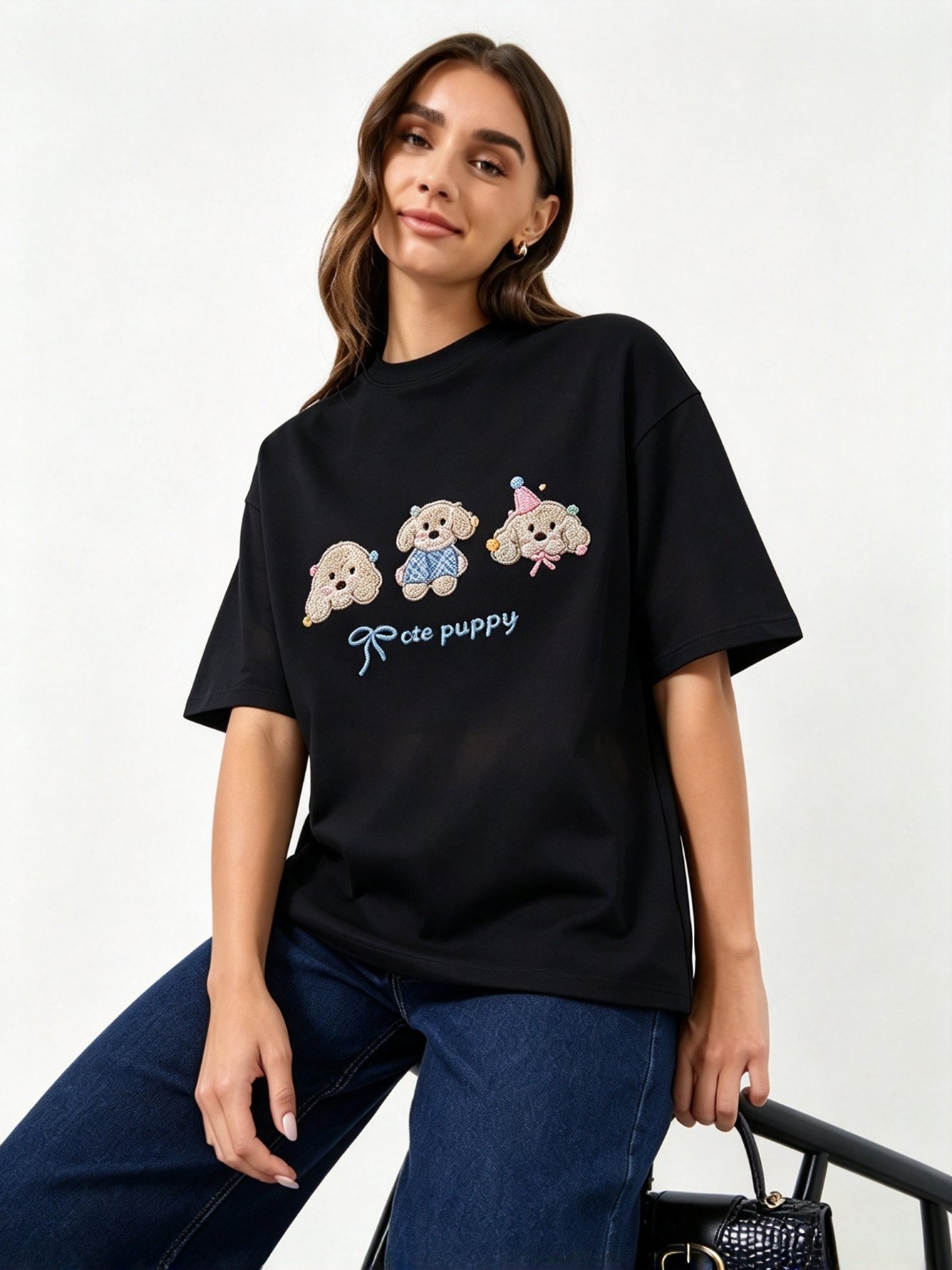 Black Printed Round Neck Regular T-Shirt