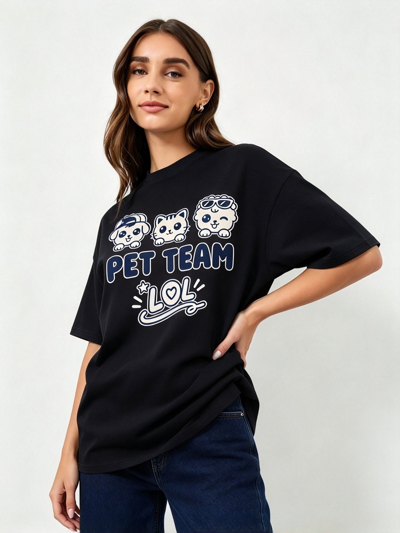 Black Printed Round Neck Regular T-Shirt