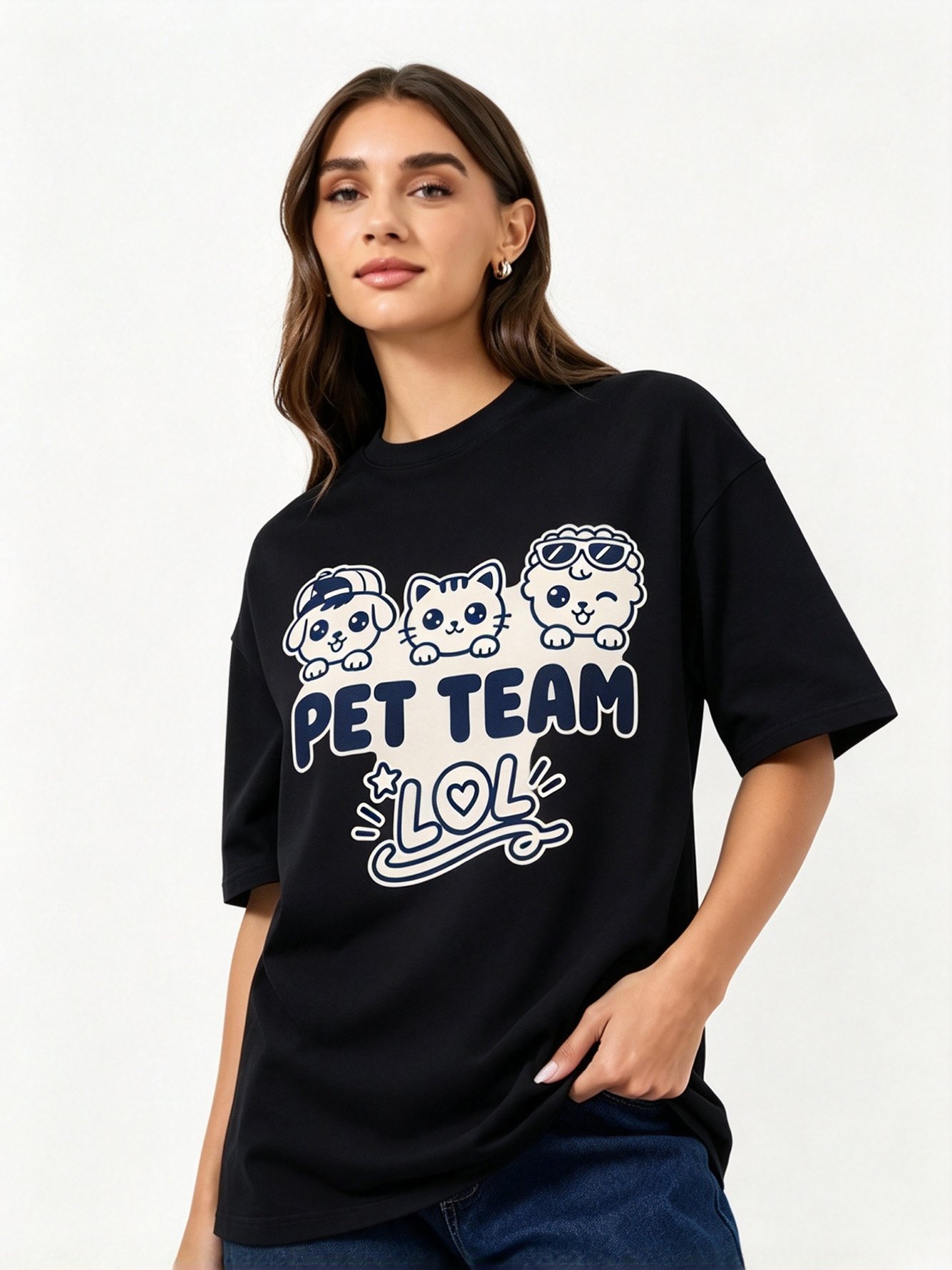 Black Printed Round Neck Regular T-Shirt
