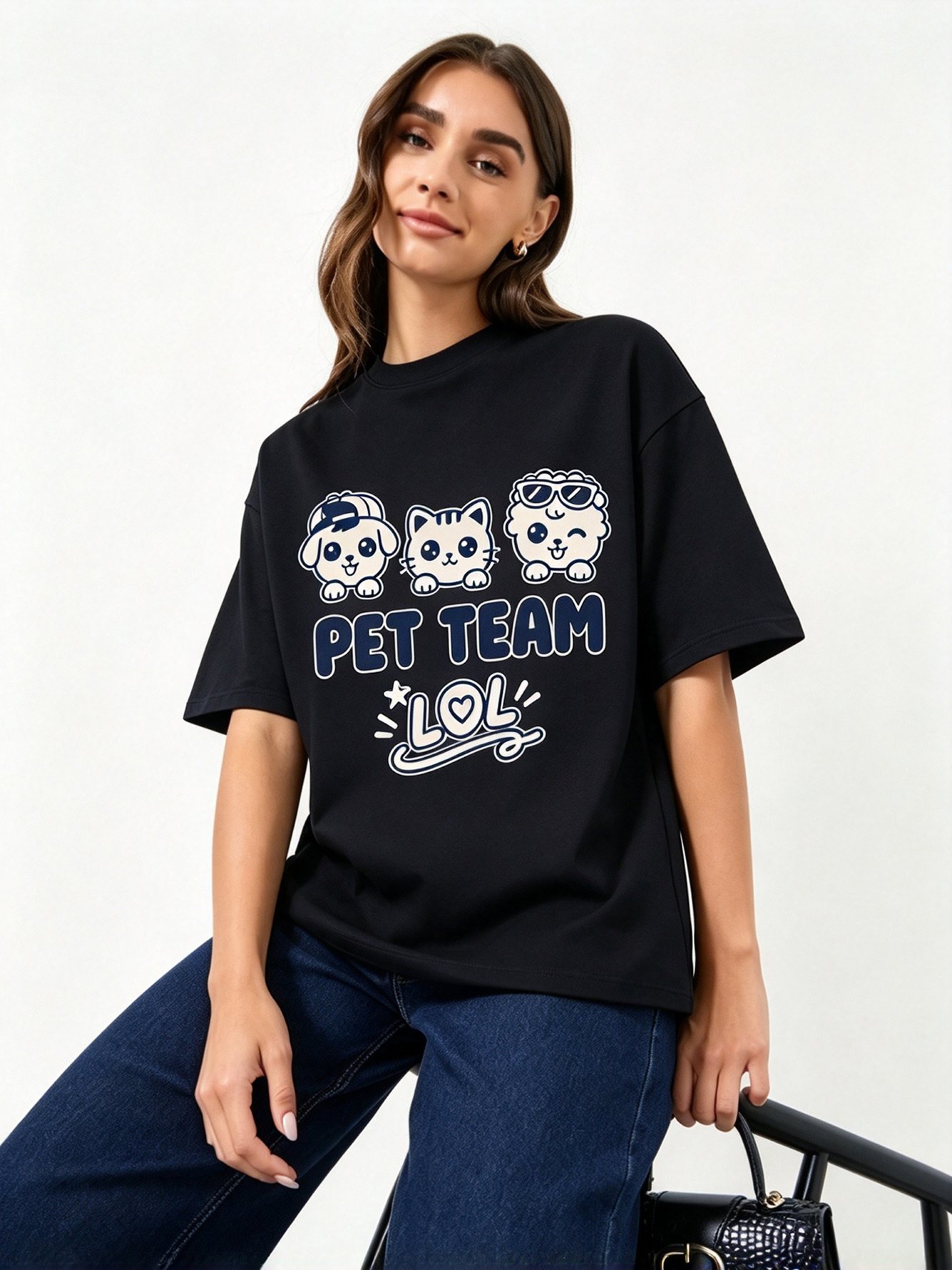 Black Printed Round Neck Regular T-Shirt