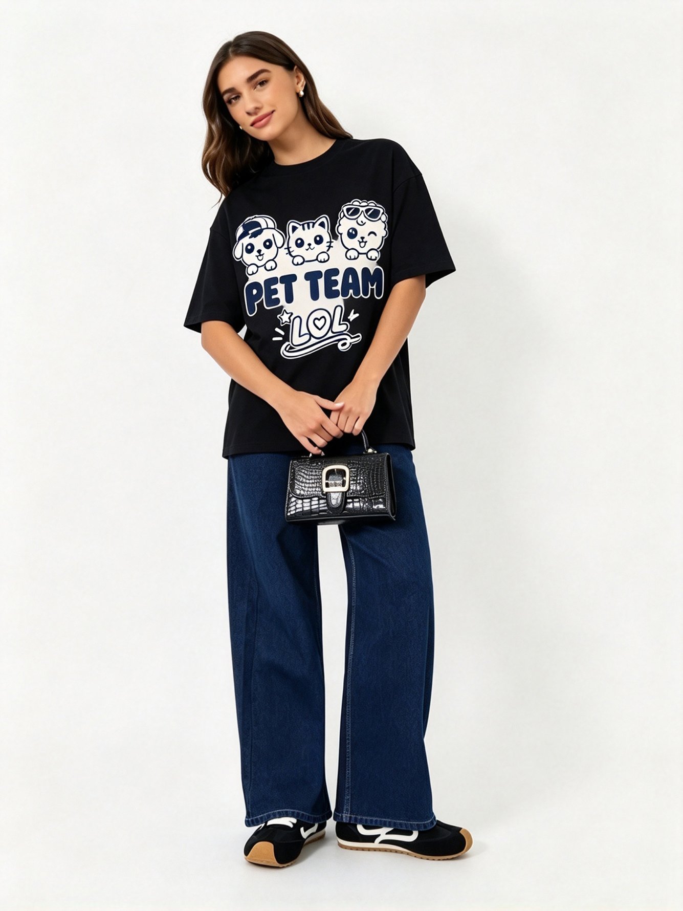 Black Printed Round Neck Regular T-Shirt