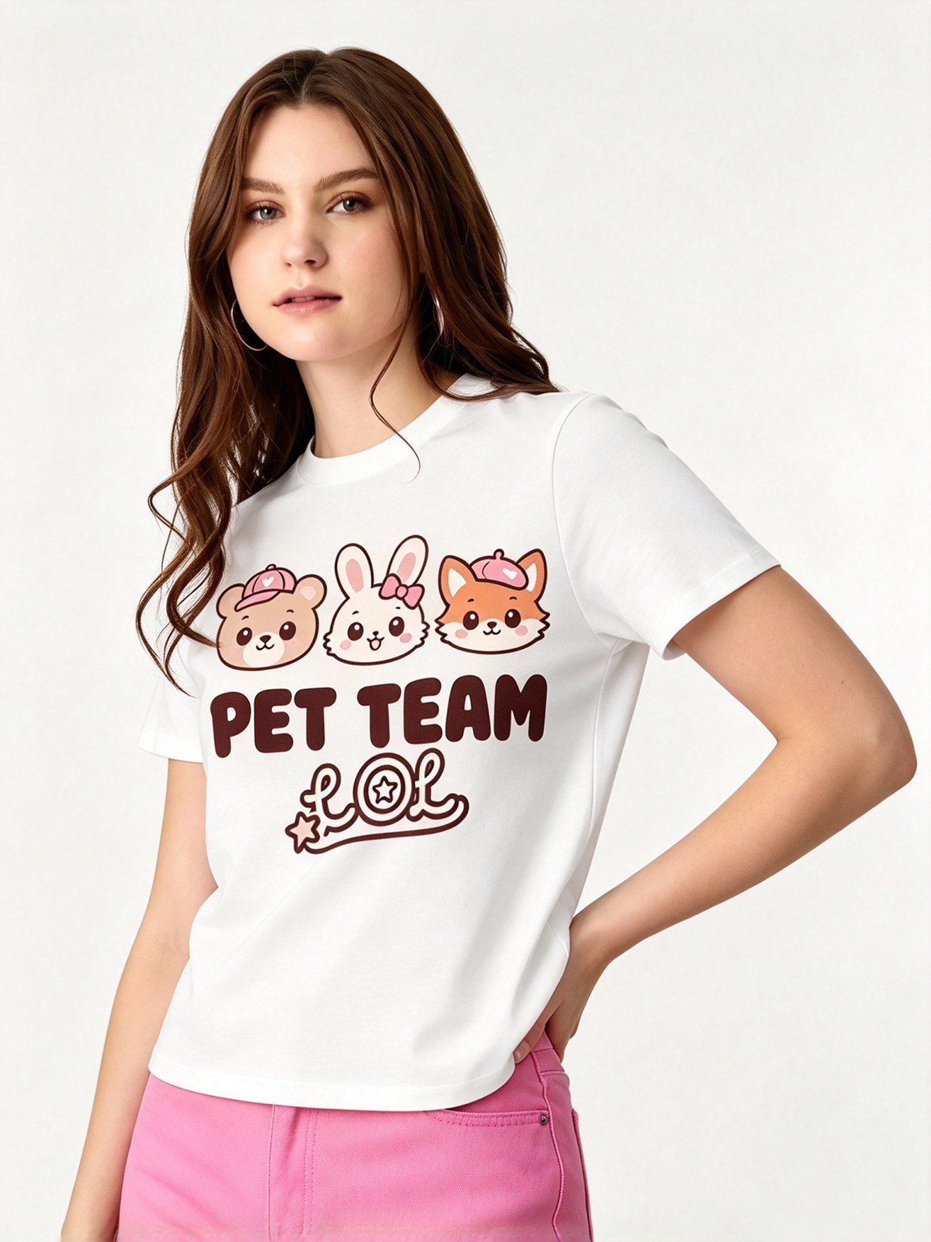 White Printed Round Neck Regular T-Shirt