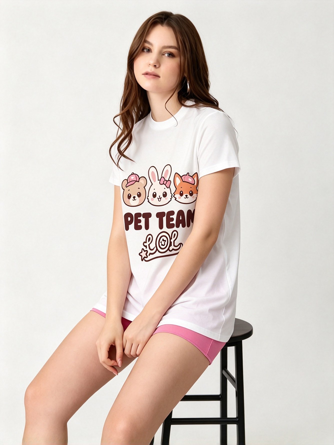 White Printed Round Neck Regular T-Shirt