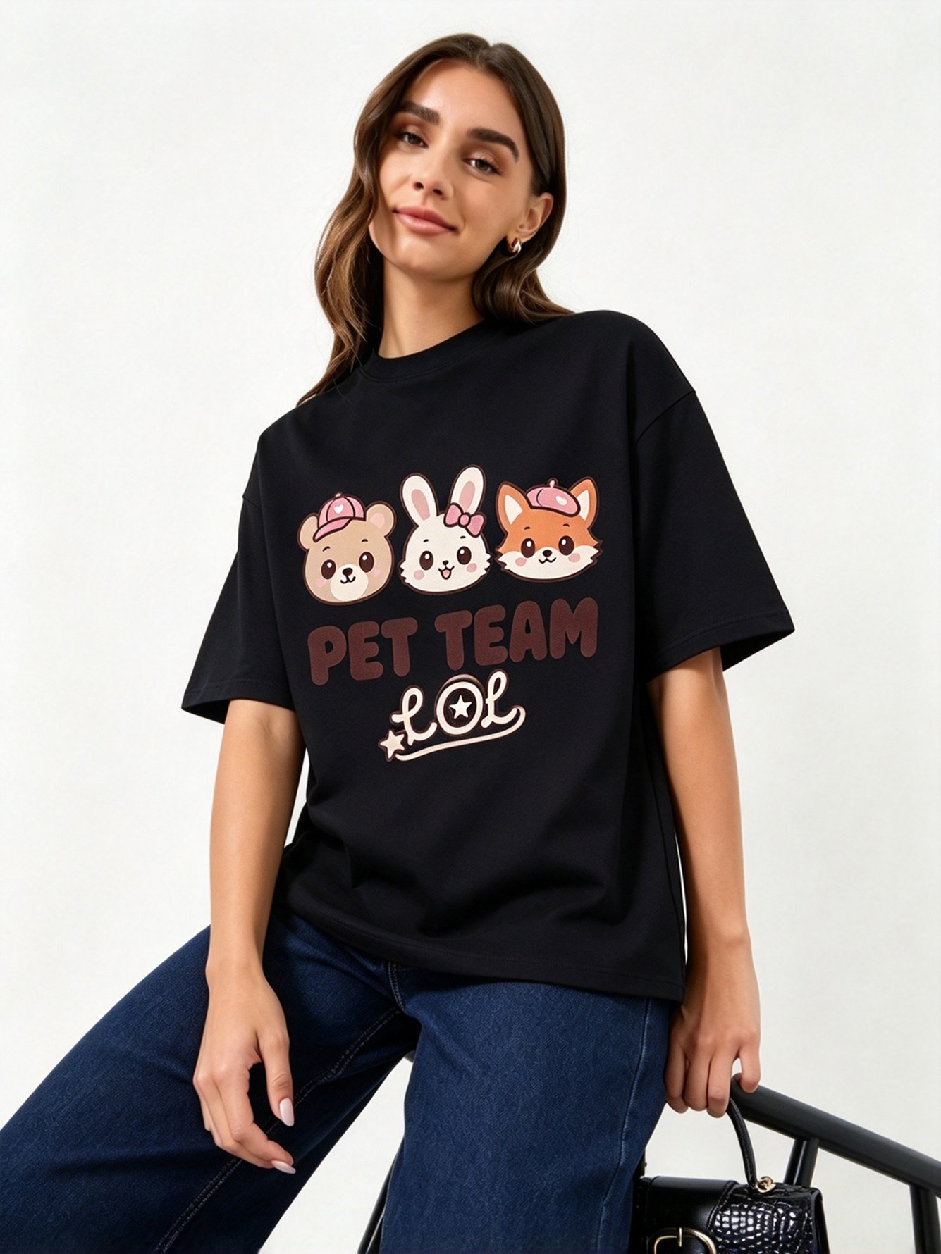 Black Printed Round Neck Regular T-Shirt