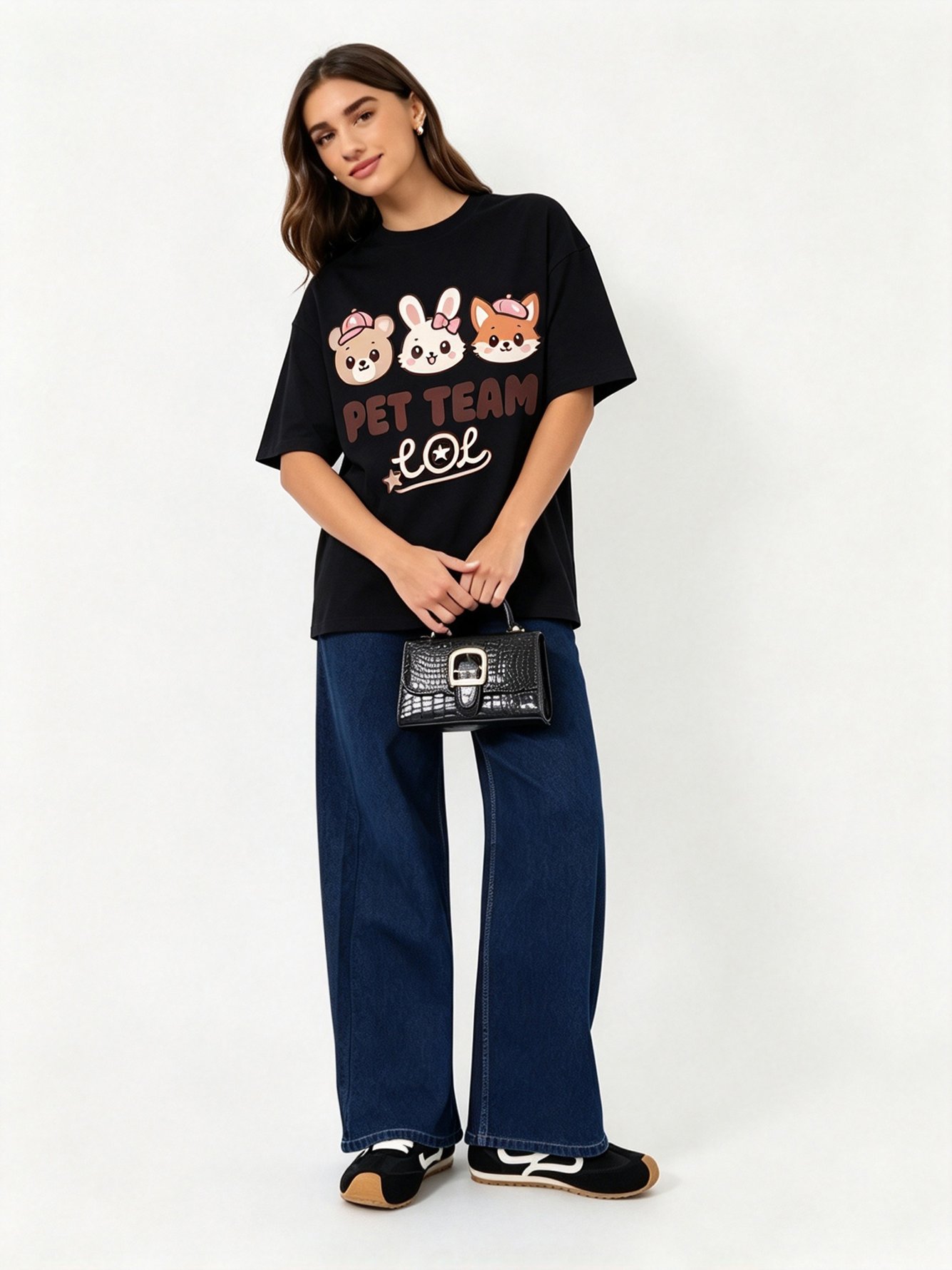 Black Printed Round Neck Regular T-Shirt