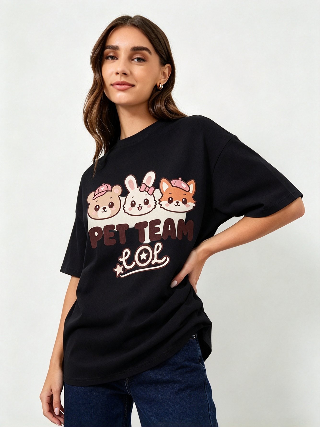 Black Printed Round Neck Regular T-Shirt