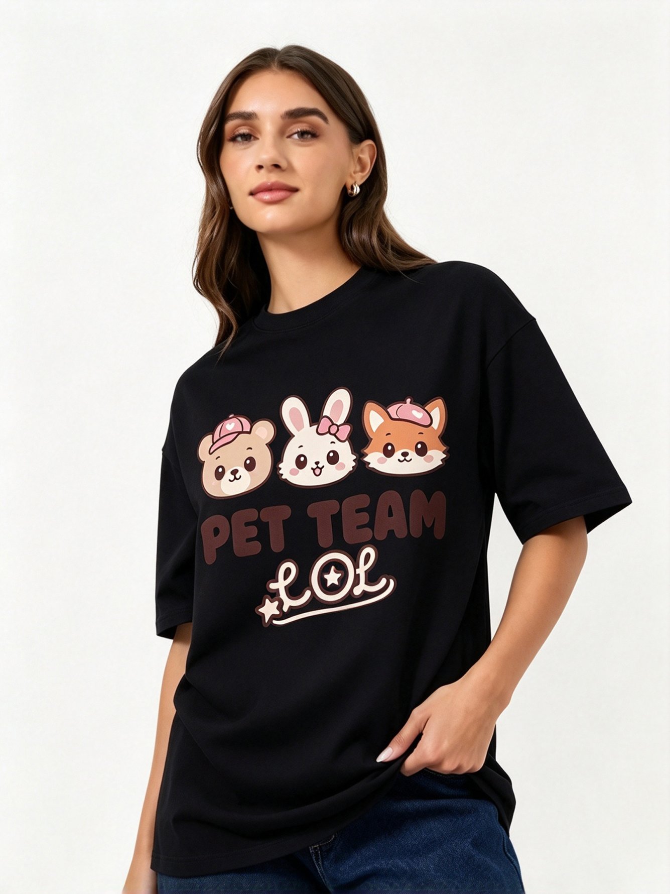 Black Printed Round Neck Regular T-Shirt