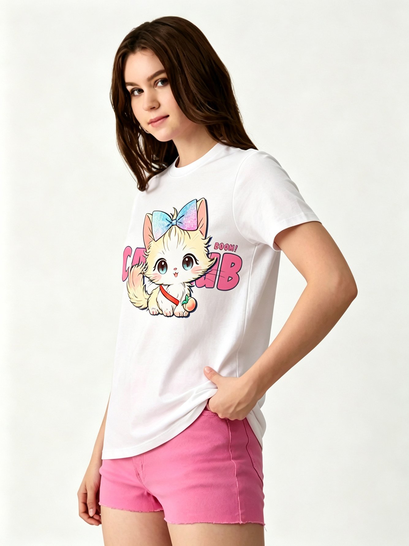 White Printed Round Neck Regular T-Shirt